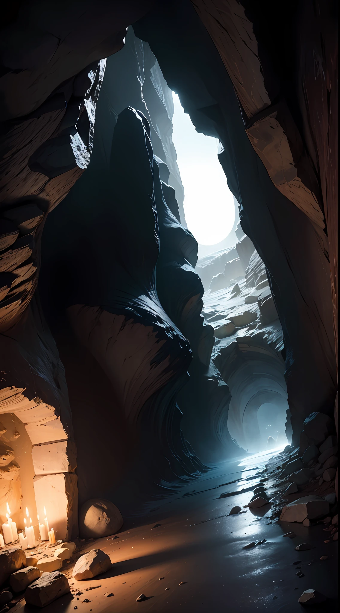 Cave, dark, Moon Light, ultra detailed, ultra realistic, Adobe lightroom, --auto