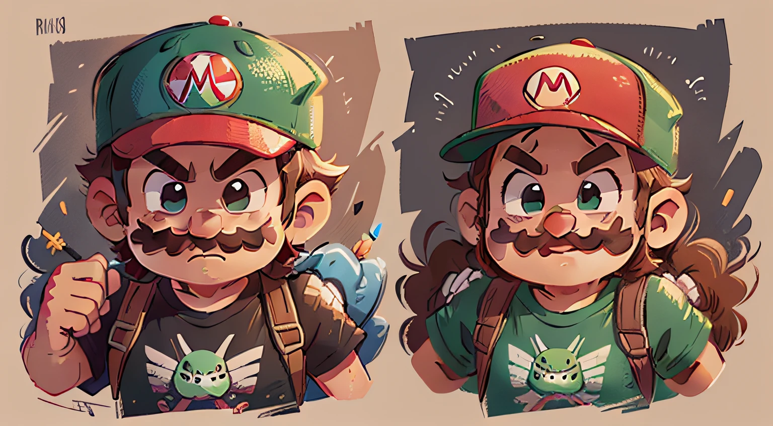 vector design for a tshirt on a black background. the design features ::super mario bros::, realistic, punkcore, vivid colors, detailed design, pixar, colorful