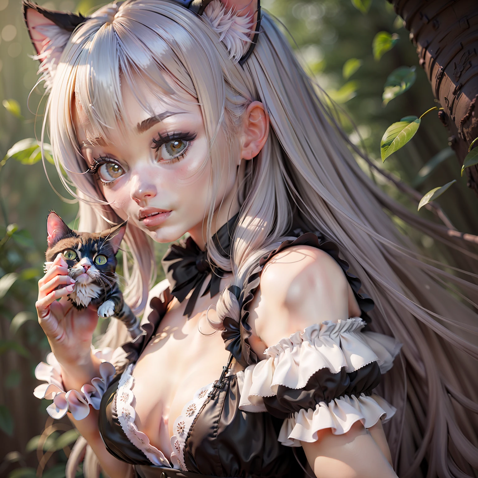 Cat-eared girl in white dress