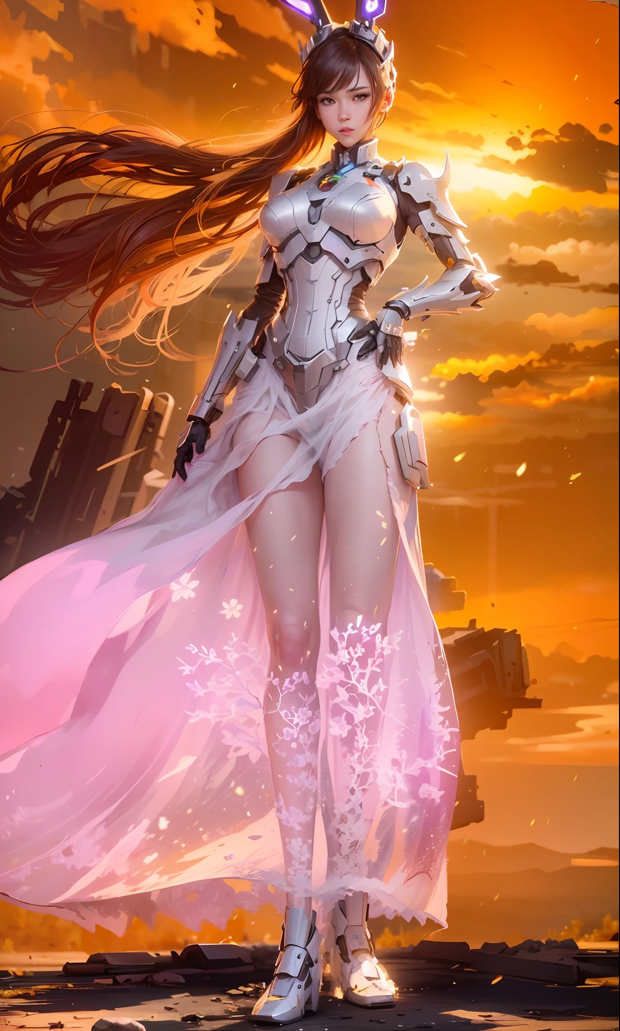 ((Best quality)), ((masterpiece)), (highly detailed:1.3), 3D,Shitu-mecha, beautiful cyberpunk women with her mecha in the ruins of city from a forgoten war, ancient technology,HDR (High Dynamic Range),Ray Tracing,Super-Resolution,Unreal 5,Subsurface scattering,PBR Texturing,Post-processing,Anisotropic Filtering,Depth-of-field,Maximum clarity and sharpness,Multi-layered textures,Albedo and Specular maps,Surface shading,Accurate simulation of light-material interaction,Perfect proportions,Octane Render,Two-tone lighting,Low ISO,White balance,Rule of thirds,Wide aperature,8K RAW,Efficient Sub-Pixel,sub-pixel convolution,luminescent particles,light scattering,Tyndall effect