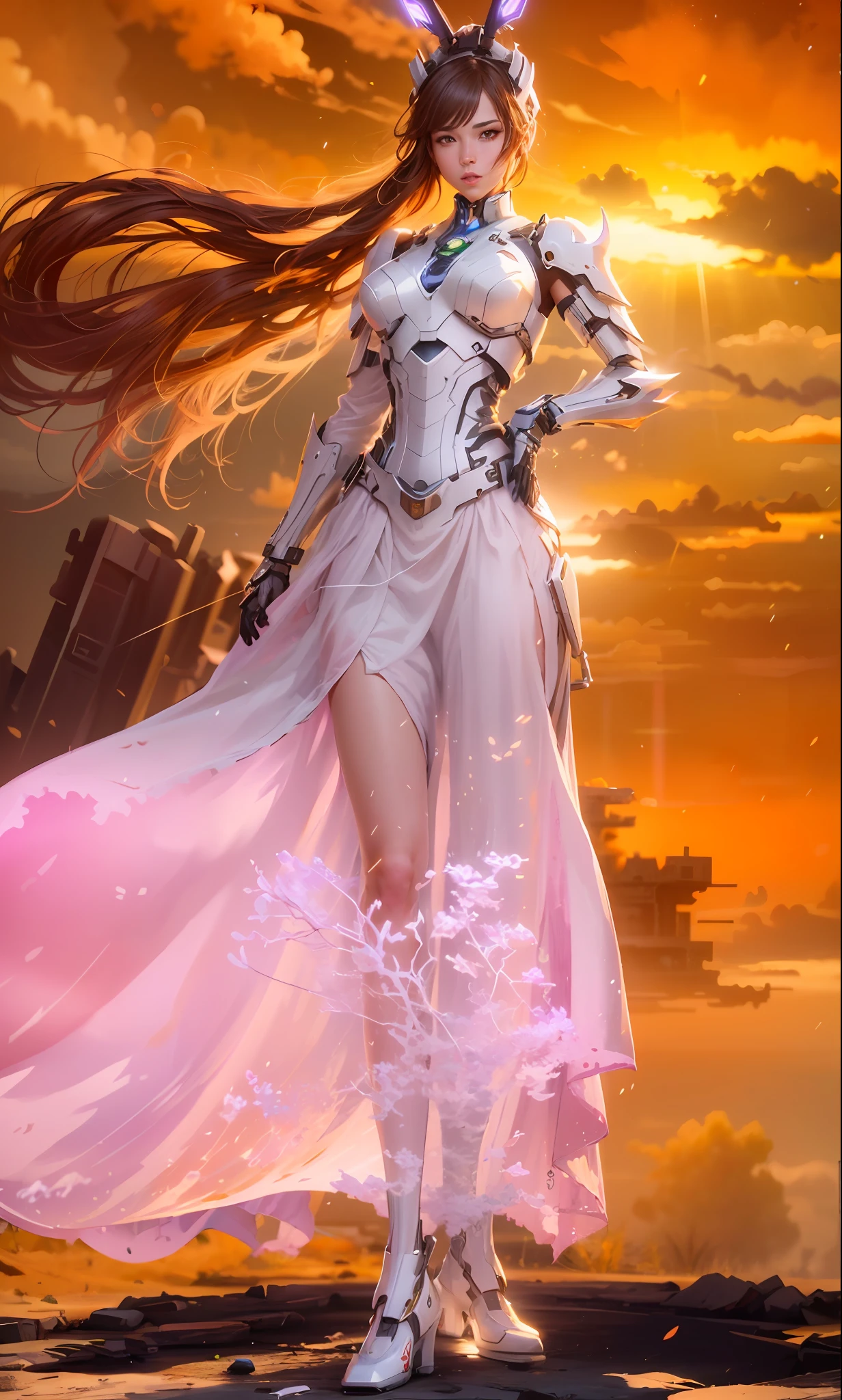 ((Best quality)), ((masterpiece)), (highly detailed:1.3), 3D,Shitu-mecha, beautiful cyberpunk women with her mecha in the ruins of city from a forgoten war, ancient technology,HDR (High Dynamic Range),Ray Tracing,Super-Resolution,Unreal 5,Subsurface scattering,PBR Texturing,Post-processing,Anisotropic Filtering,Depth-of-field,Maximum clarity and sharpness,Multi-layered textures,Albedo and Specular maps,Surface shading,Accurate simulation of light-material interaction,Perfect proportions,Octane Render,Two-tone lighting,Low ISO,White balance,Rule of thirds,Wide aperature,8K RAW,Efficient Sub-Pixel,sub-pixel convolution,luminescent particles,light scattering,Tyndall effect