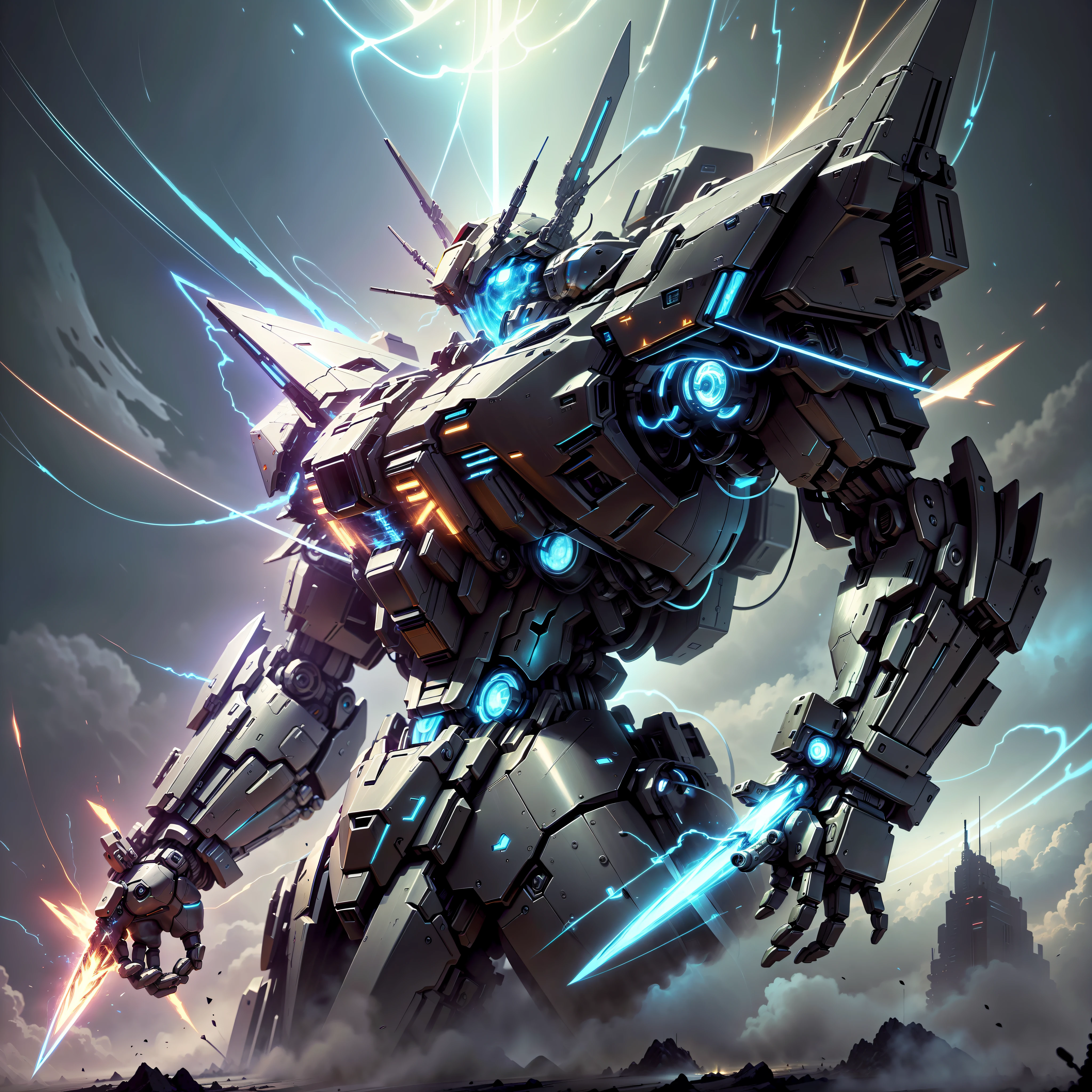 (masterpiece), Cool drawing, Full of sci-fi，(1 Genbing Gundam mech) Stand in the center，(Dynamic angle，Knife pulling gesture)，Surrounded by futuristic technology facilities and parts，Dark feeling，Deep night view，Ultraviolet tones，High-quality virtual reality。 --auto --s2