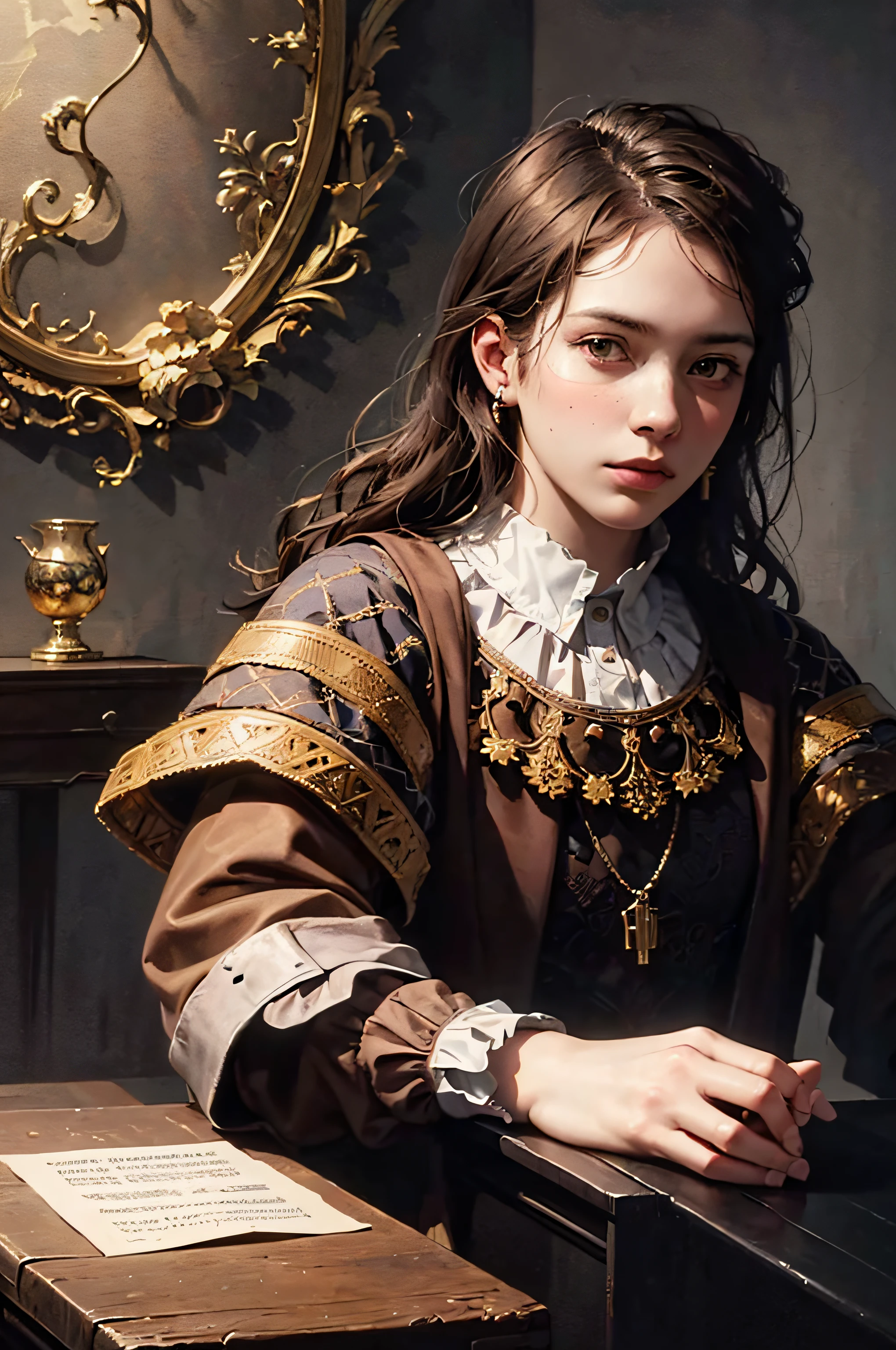 19th century painting portrait of  oldman sitting on baroque chair, serious look, mayer, politican,, High quality, ultra high res, (photorealistic:1.4), lightning backlighting, intricate in the background, art, close up, painting, detailed, (deep shadows:1.1), high contrast, 8k, (high quality: 1.3), concept art, oil painting, Rembrandt style
