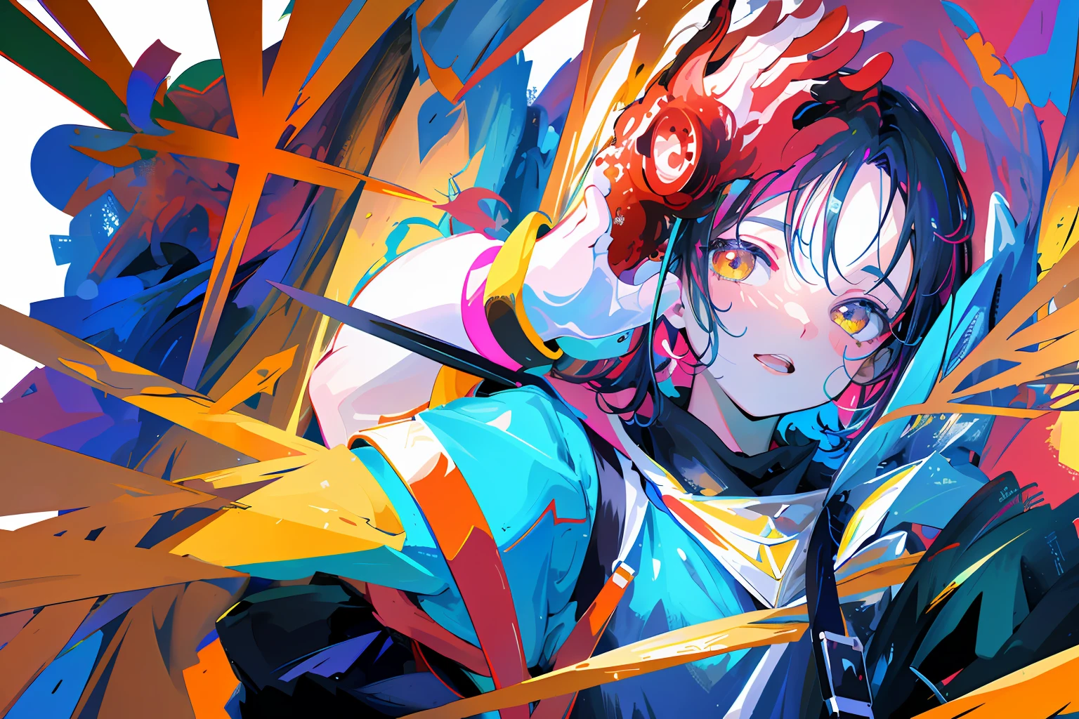 ((Masterpiece, Super Detail, Intricate Detail, Medium Quality, Illustration), One Girl, Solo, Psychedelic, Chaos, Brushwork, Abstract, PCB