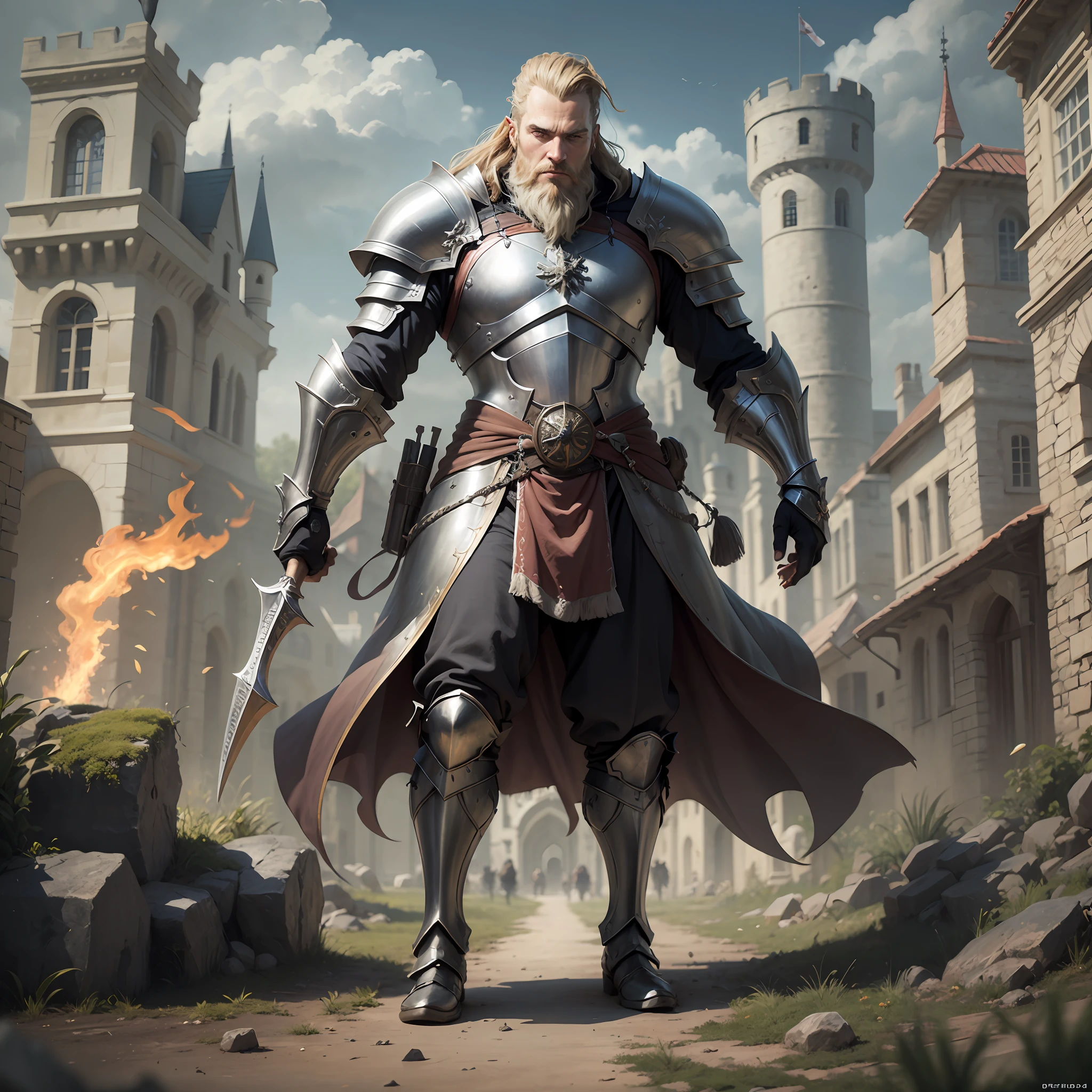 Sigfried,Men, Castle,Full Body, Nordic Armor, 4k, Bearded, Dark Fantasy, Realistic