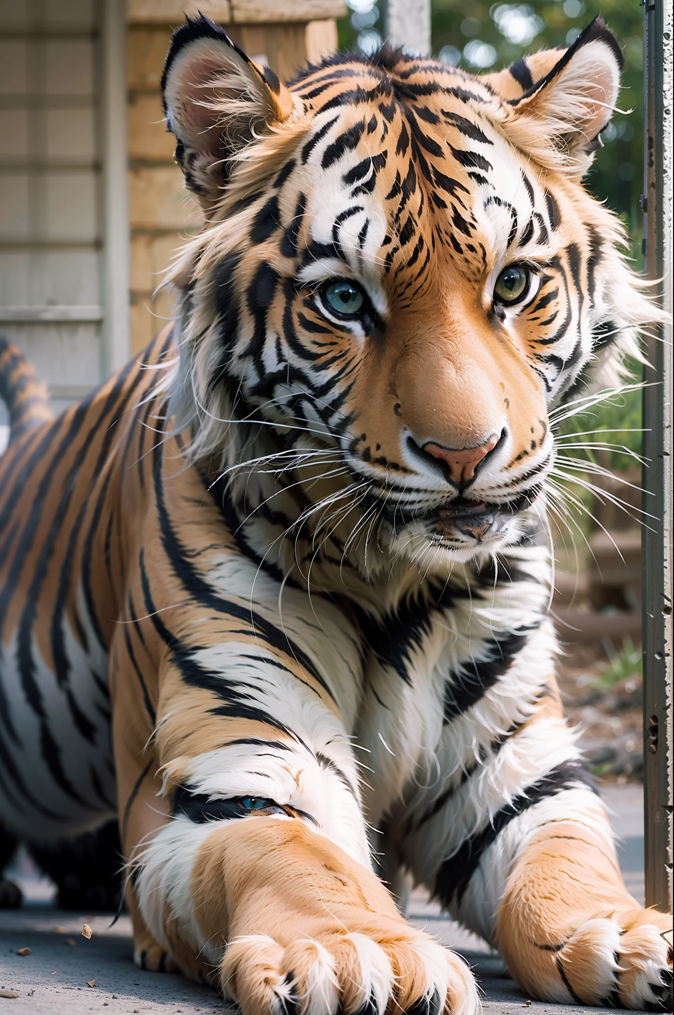 Masterpiece, best quality, make friends with tigers, fun, happy, bright, tiger,