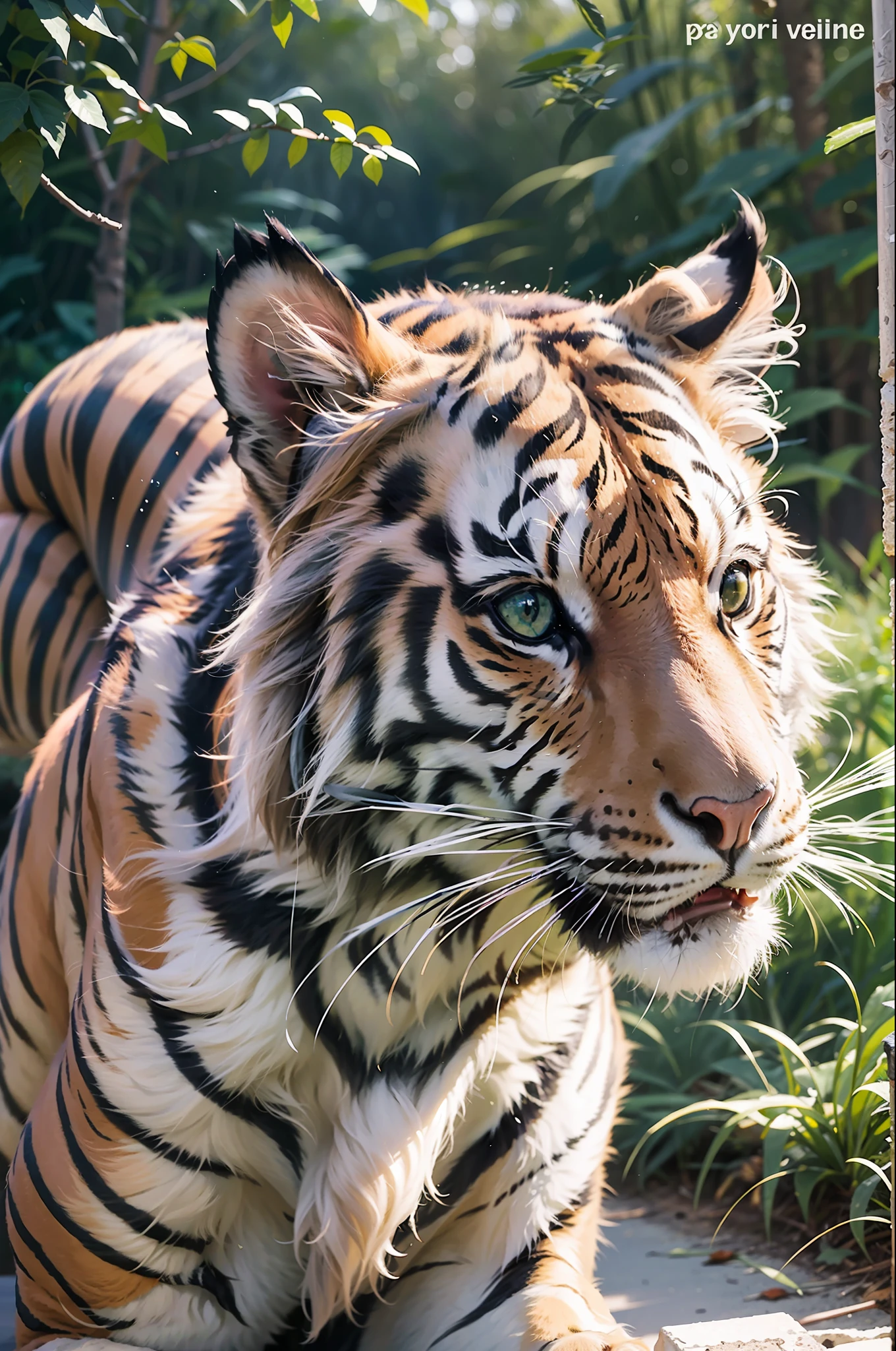 Masterpiece, best quality, make friends with tigers, fun, happy, bright, tiger,