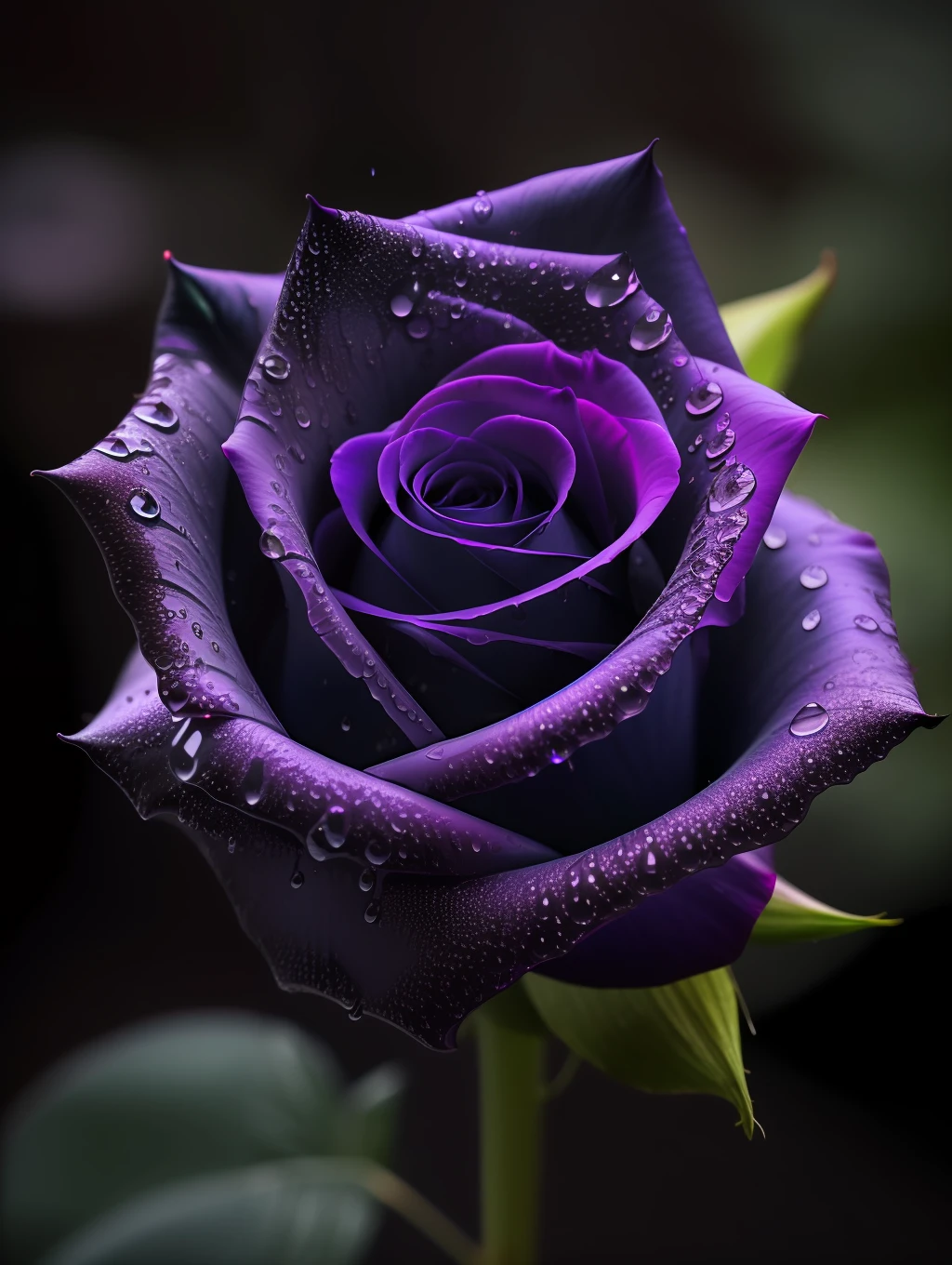Black Rose, rainy weather, night, low Light, ultra detailed, ultra realistic, Adobe lightroom --auto