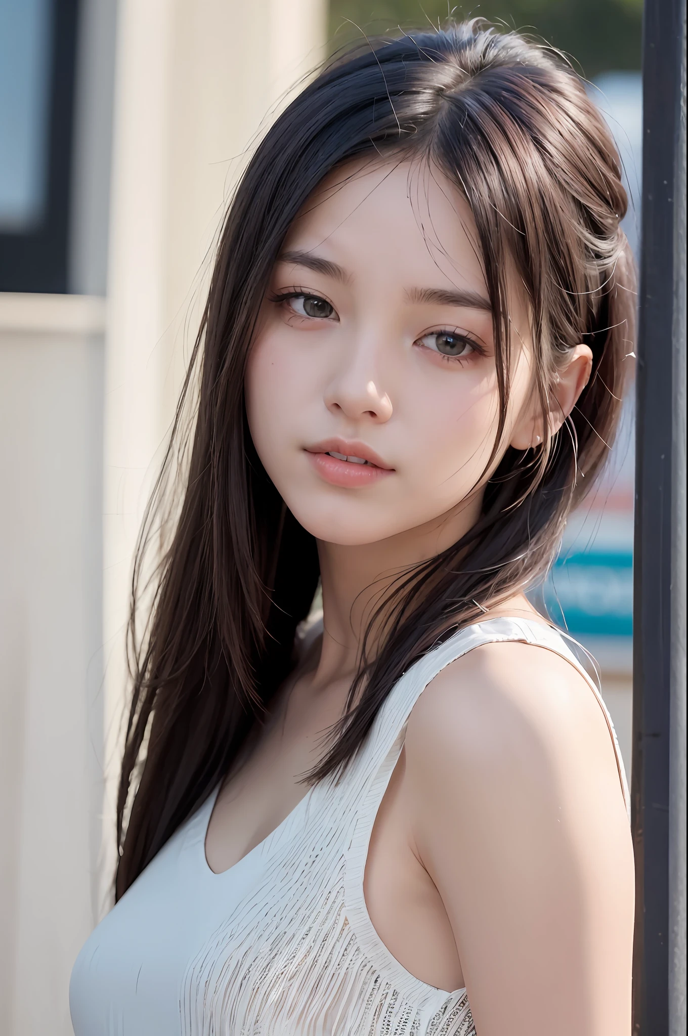(8K, Best Quality, Masterpiece: 1.2), (Realistic, Photorealistic: 1.37), Super Detail, 1 Girl, 23 years old, Big, Beauty, Beautiful and Perfect Face, Natural Smile, Solo, Shopping, Brand, Pretty Legs, (Nose Redness), (Smile: 1.15), (With Mouth Closed), Beautiful Eyes, (Long Hair: 1.2), Floating Hair Novafrog style, Upper body