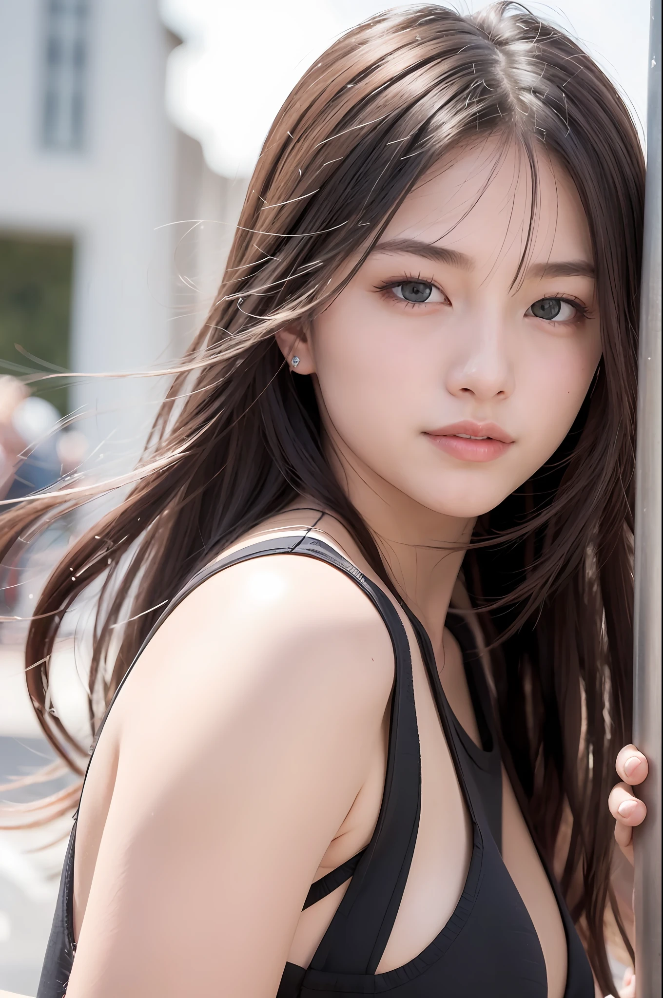 (8K, Best Quality, Masterpiece: 1.2), (Realistic, Photorealistic: 1.37), Super Detail, 1 Girl, 23 years old, Big, Beauty, Beautiful and Perfect Face, Natural Smile, Solo, Shopping, Brand, Pretty Legs, (Nose Redness), (Smile: 1.15), (With Mouth Closed), Beautiful Eyes, (Long Hair: 1.2), Floating Hair Novafrog style, Upper body