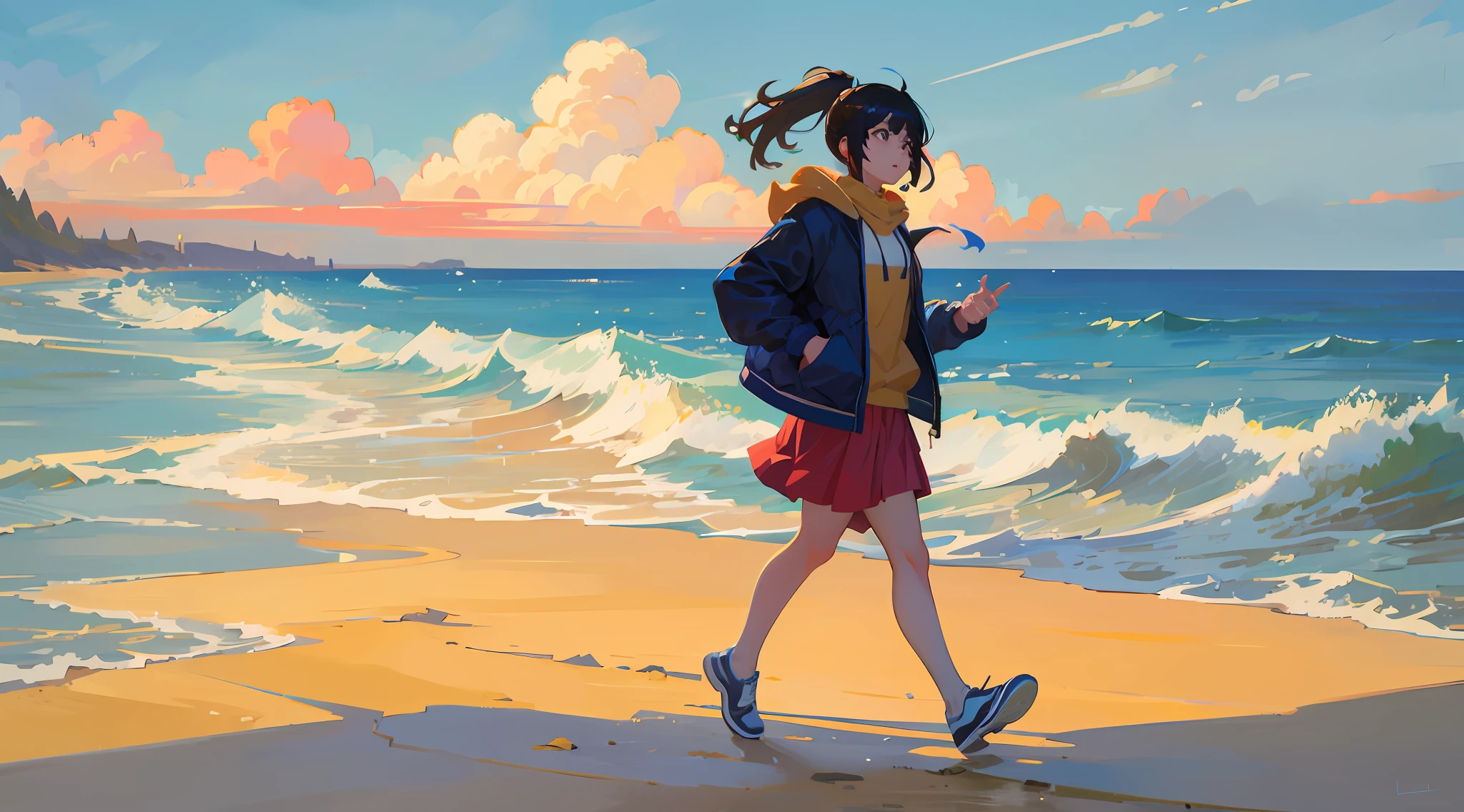 anime girl walking on the beach with a kite in her hand, atey ghailan 8 k, makoto shinkai cyril rolando, artgerm and atey ghailan, in style of atey ghailan, in style of makoto shinkai, style of makoto shinkai, by Atey Ghailan, makoto shinkai art style