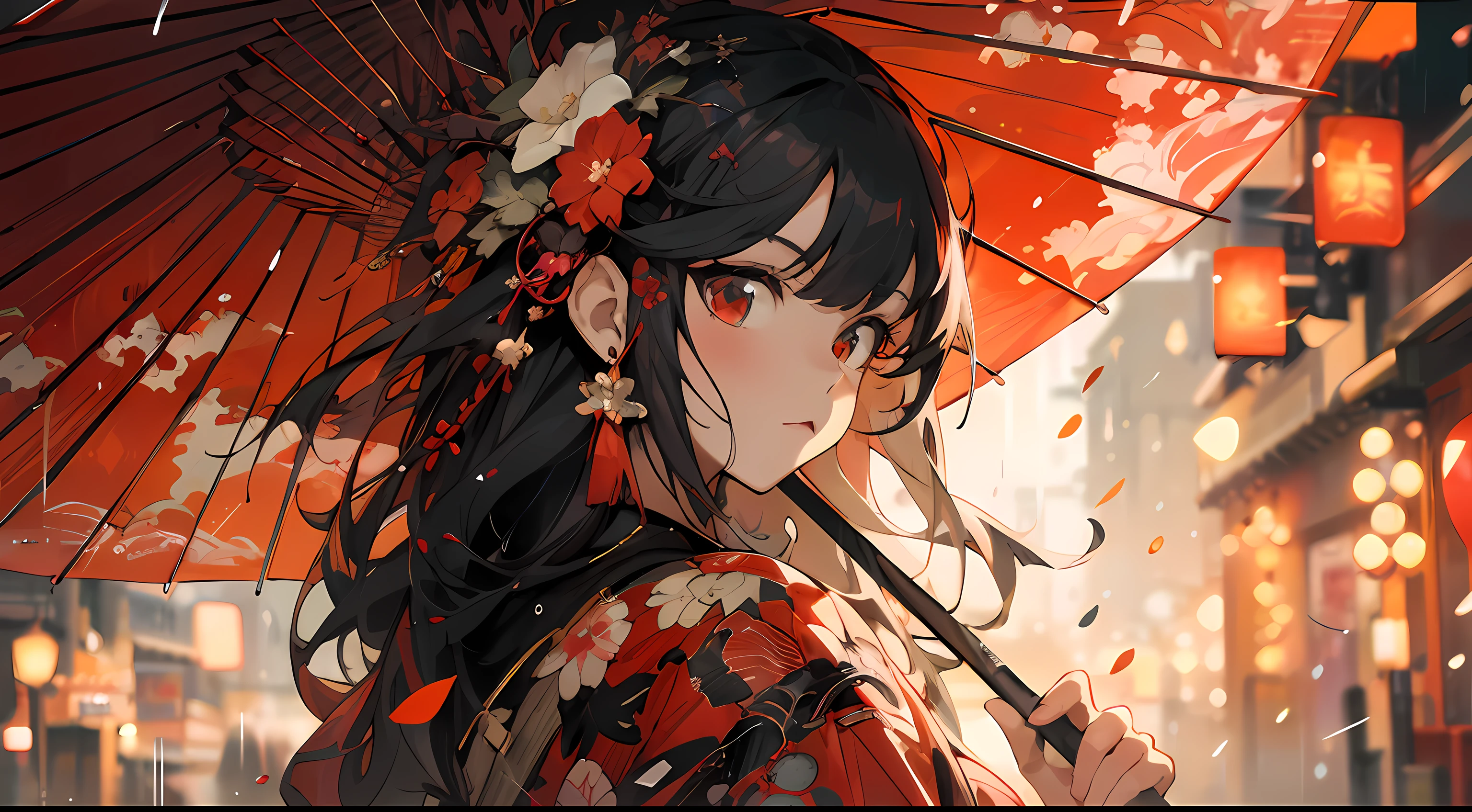 anime girl with red umbrella in the rain, anime style 4 k, anime art wallpaper 4 k, anime art wallpaper 4k, anime art wallpaper 8 k, anime wallpaper 4k, anime wallpaper 4 k, beautiful anime portrait, 4k anime wallpaper, guweiz, artwork in the style of guweiz, detailed digital anime art