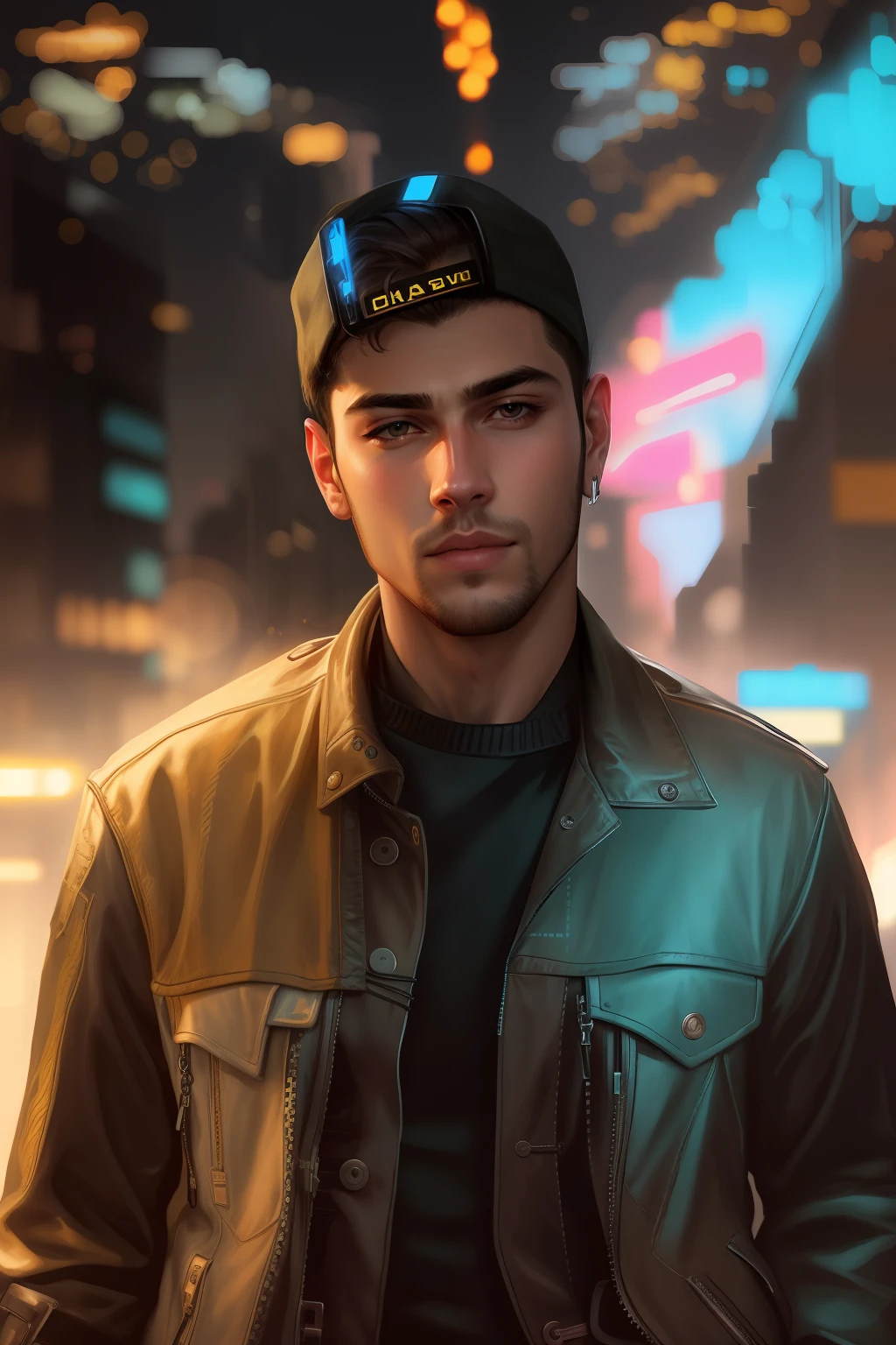 Change background cyberpunk handsome boy, realistic face, 8k, ultra realistic