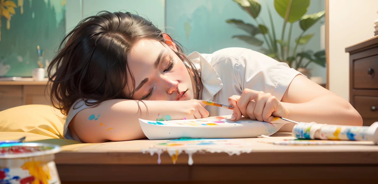 Realistic painting style, details, thick painting, sleeping --auto