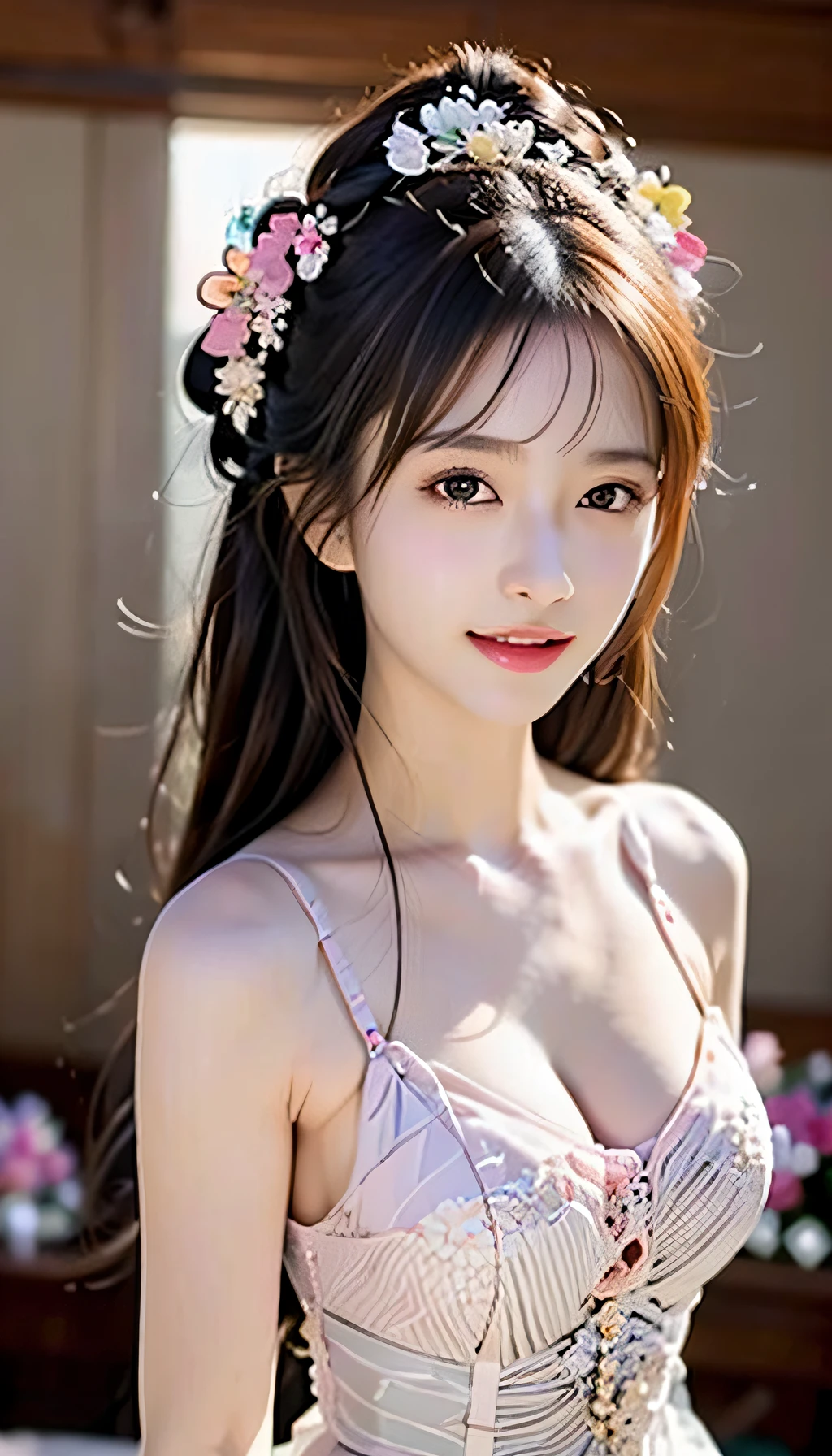 Masterpiece, best quality, (realistic, photorealistic: 1.37), 8k, an extremely refined and beautiful, amazing, fine details, official art, super detailed, extremely detailed, beautiful and meticulous girl, 1 girl, (perfect female figure), half aesthetic, plain