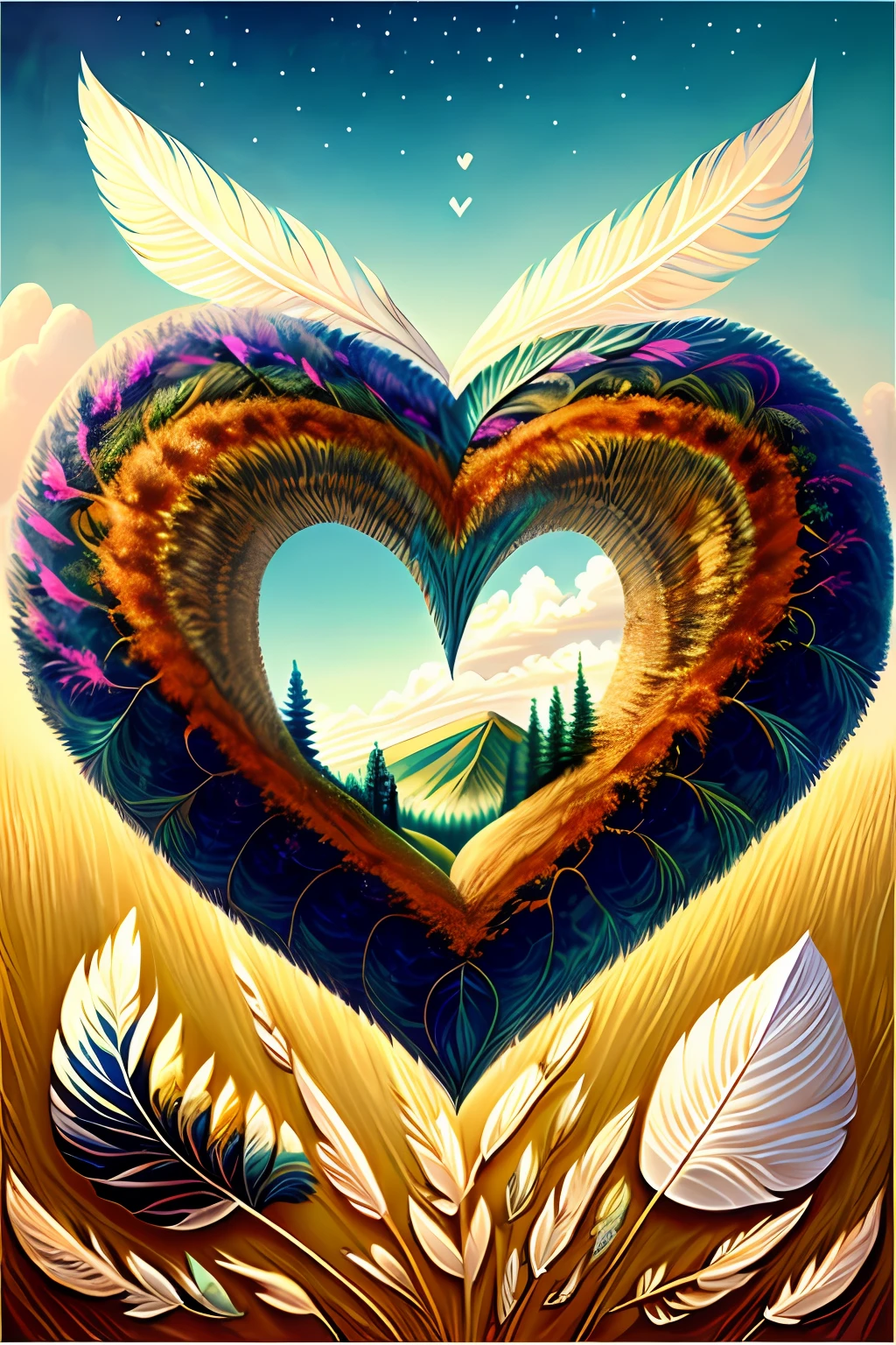 earth, heart, feather, love, enveloping, protecting, gentle, lassen