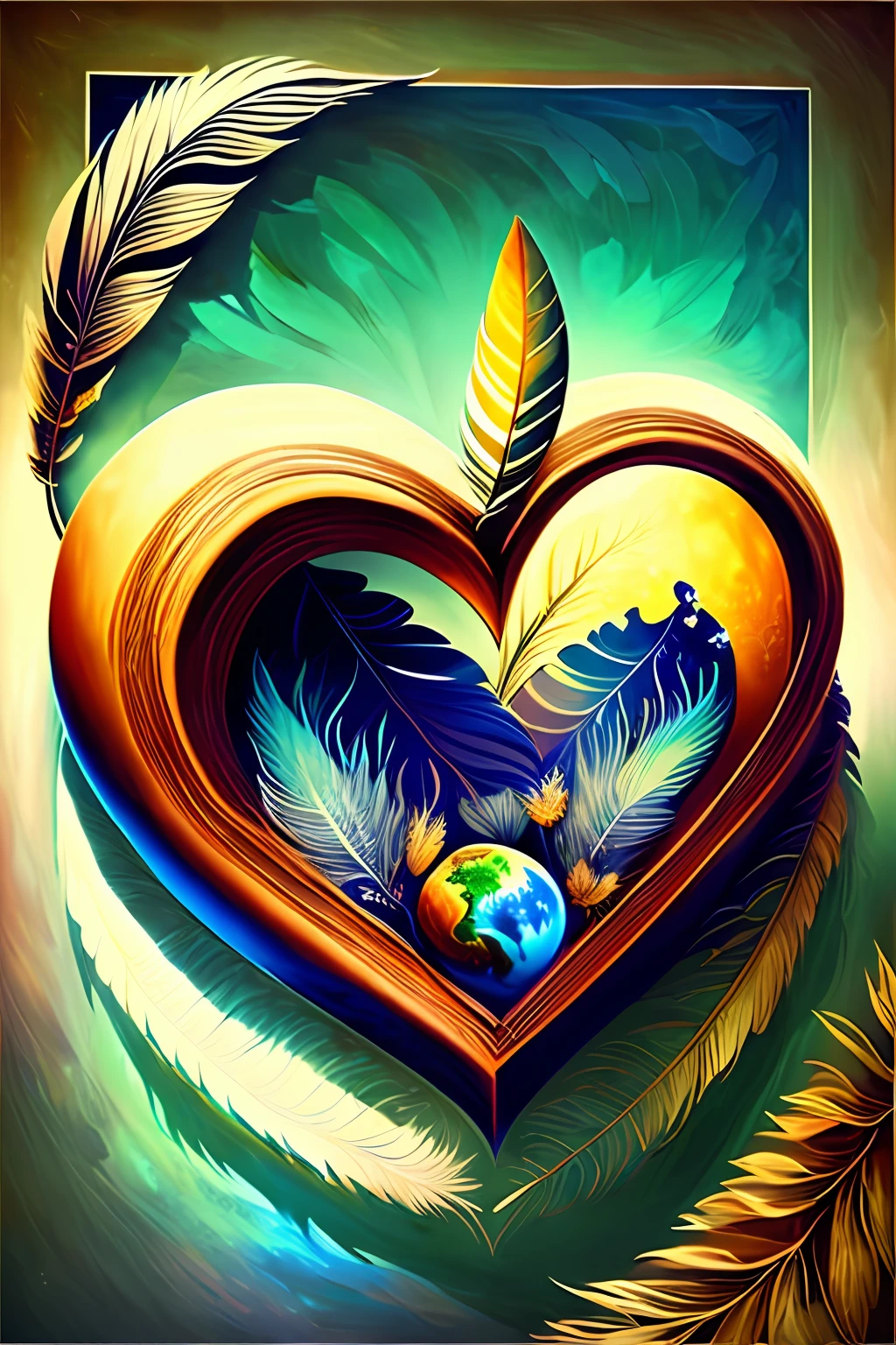 earth, heart, feather, love, enveloping, protecting, gentle