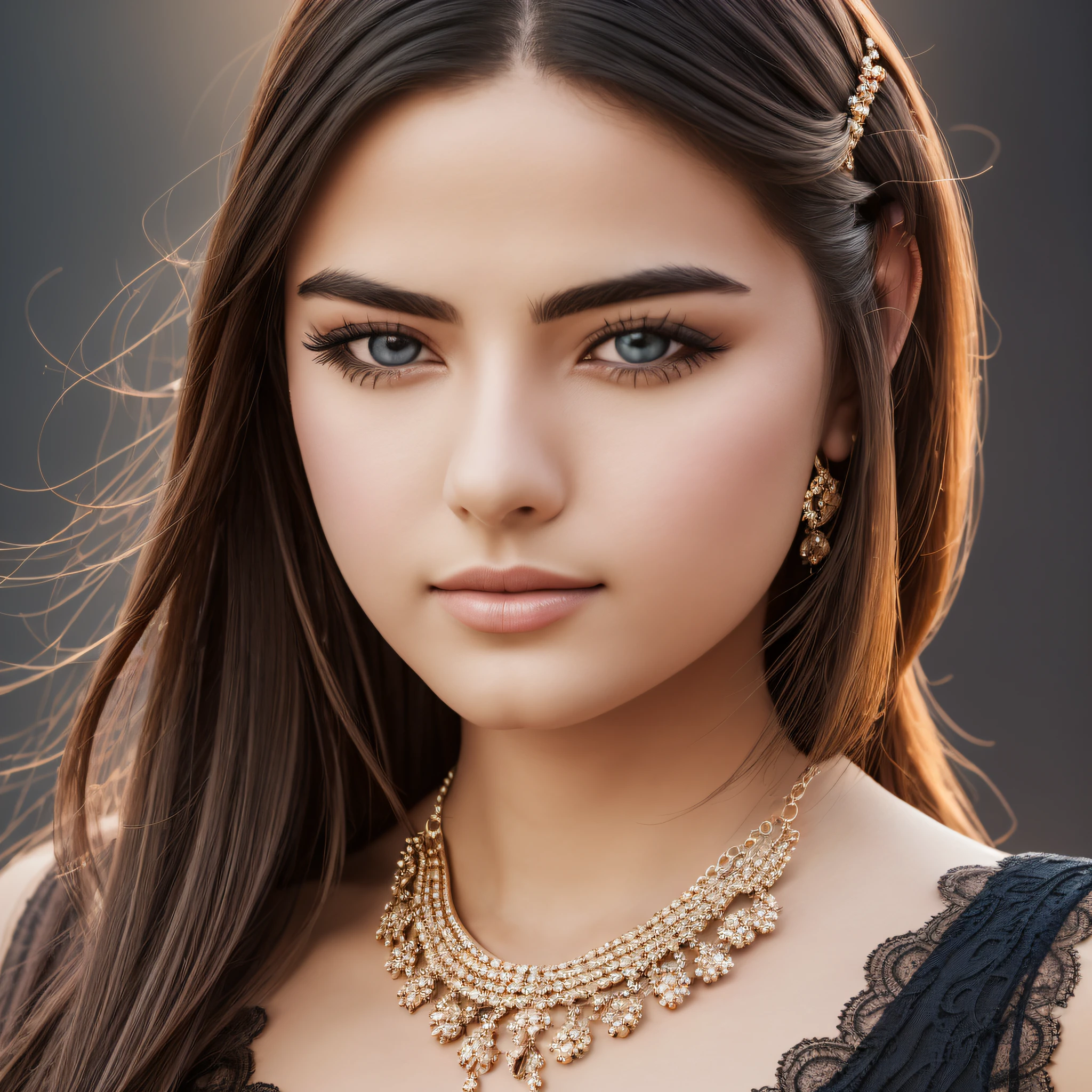 Best quality, masterpiece, high resolution, 1girl, porcelain dress, hair accessories, necklace, jewelry, beautiful face, on the body, Tyndall effect, realistic, dark studio, edge lighting, two-tone lighting, (high detail skin: 1.2), 8k UHD, dslr, soft light, high quality, volumetric light, candid, photo, high resolution, 4k, 8k, background blur, --auto