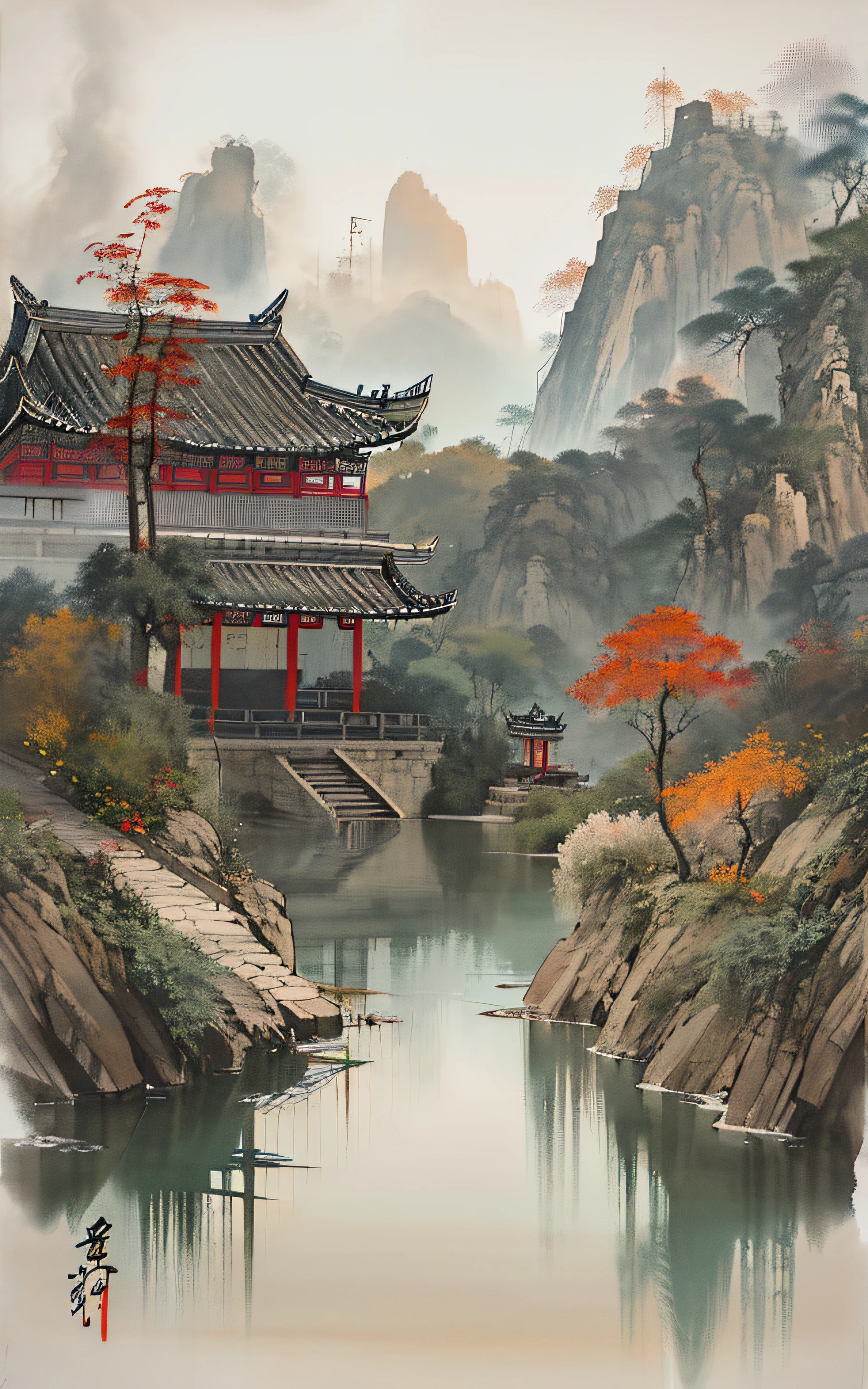 huaniao, [(white background:1.5)::5], mid shot, full body, chinese style, flowers,((fish)),stone fragment, beautiful detailed water,pool,
