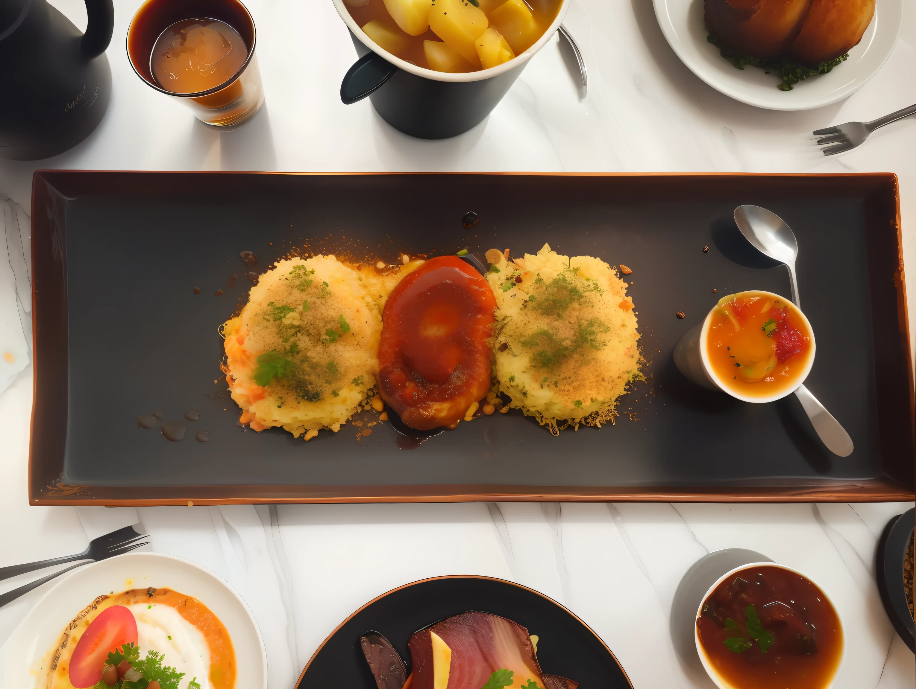 Instagram post about gourmet food of Jackson Pollock at luxury restourant, special details, natural light, higth colour contrast with deep of field