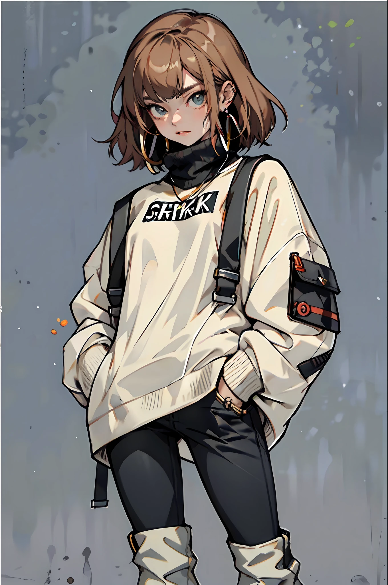 (masterpiece: 1.2, best quality), 1lady, solo, big tits
Dark skinny jeans, oversized sweater, ankle boots, sharp focus,
Loose waves, central part
Simple hoop earrings, cool, cool, fashionable, rockstar
Green Park