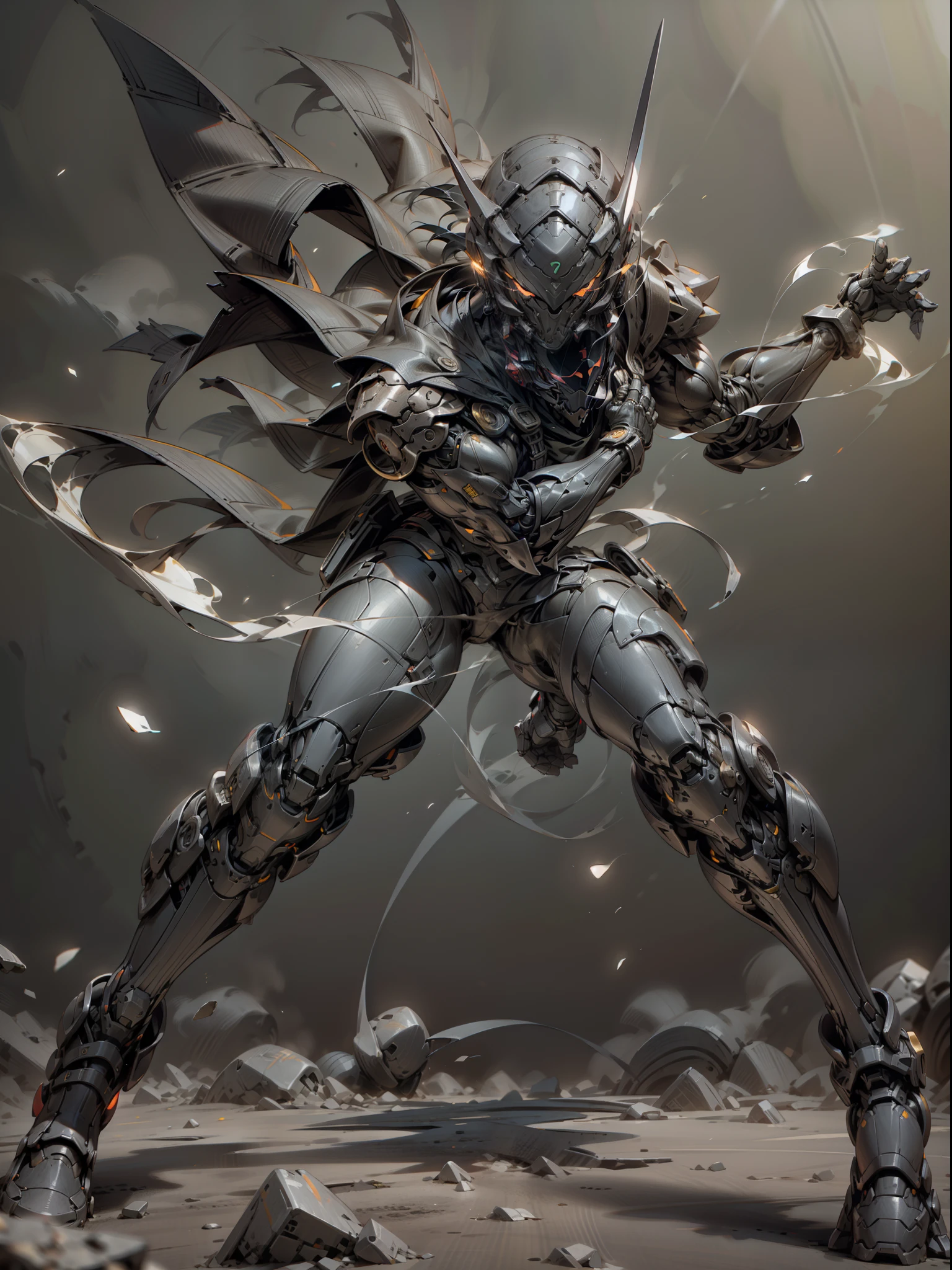 Ninja, all black ghost ninja, mask covering face, darts flying in the air, darts scattered on the ground, bandana tied to forehead, shadow of ninja avatar, super cool ghost ninja, male, ninja, long cape, with black mask, wearing black mechanical armor, glowing red eyes, perfect body proportions, full body shot, looking up, super detail, IP by pop mart, edge light, avatar, octane rendering, blender, clean black background, 3d, c4d, best quality, Very Detailed, Ancient Technology, HDR (High Dynamic Range), Ray Tracing, NVIDIA RTX, Super Resolution, Unreal 5, Subsurface Scattering, PBR Textures, Post-processing, Anisotropic Filtering, Depth of Field, Maximum Sharpness and Sharpness, Multilayer Textures, Albedo and Highlight Maps, Surface Shading, Accurate Simulation of Light-Material Interactions, Perfect Proportions, Octane Rendering, Duotone Lighting, Low ISO, White Balance, Rule of Thirds, Wide Aperture, 8K RAW, High Efficiency Sub-Pixel, Subpixel Convolution, Luminescent particles, light scattering, Tyndall effect