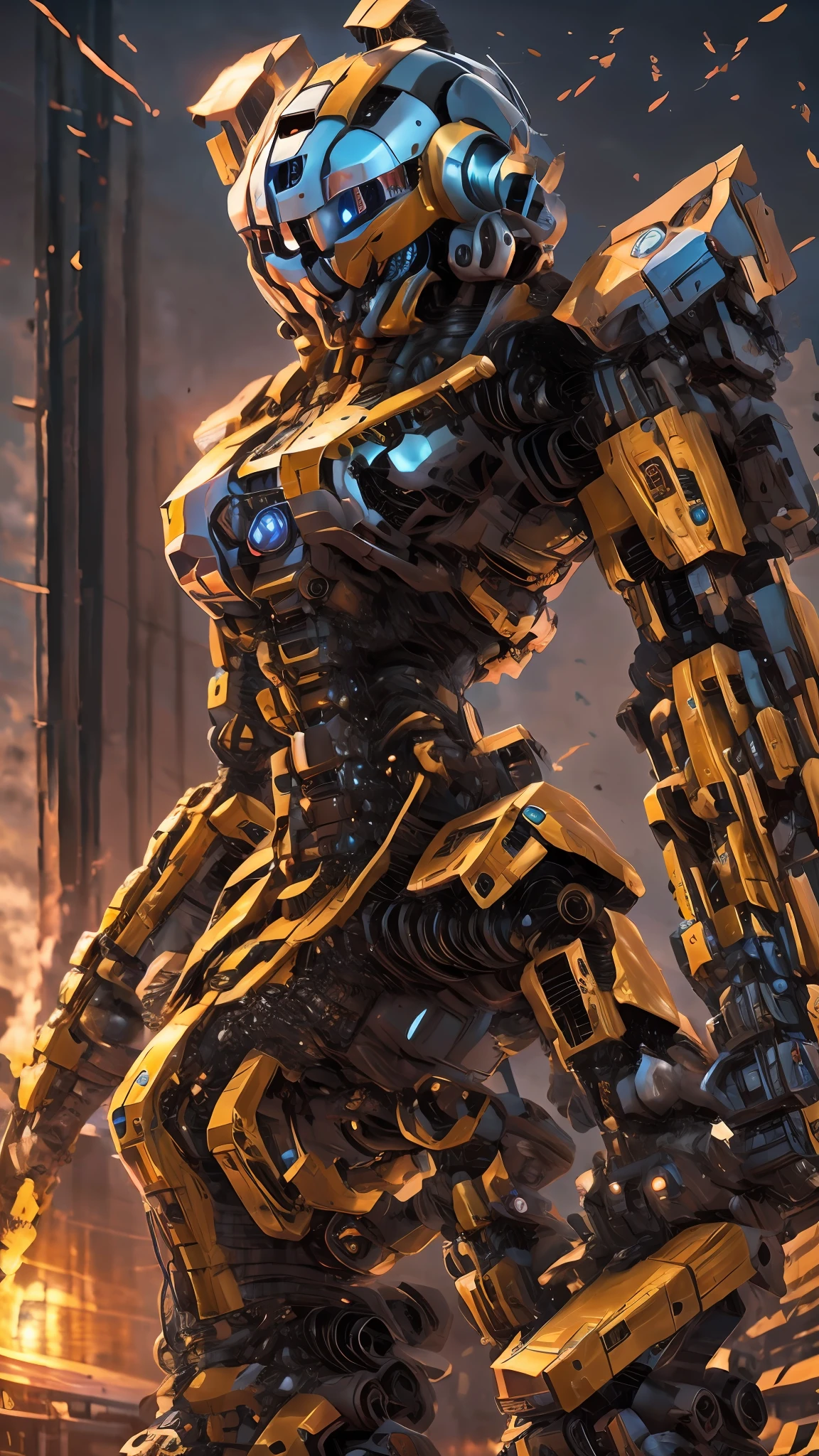 ((masterpiece, best quality)),illustration,ultra detailed 8k,photorealistic,sharp focus,highly detailed,professional lighting,colorful details,iridescent colors BREAK extreme long shot of a factory,large mechanical robot construction,microchip,computer,glowing,intricate details,shitu-mecha,1girl is standing in front of the audience,Navel