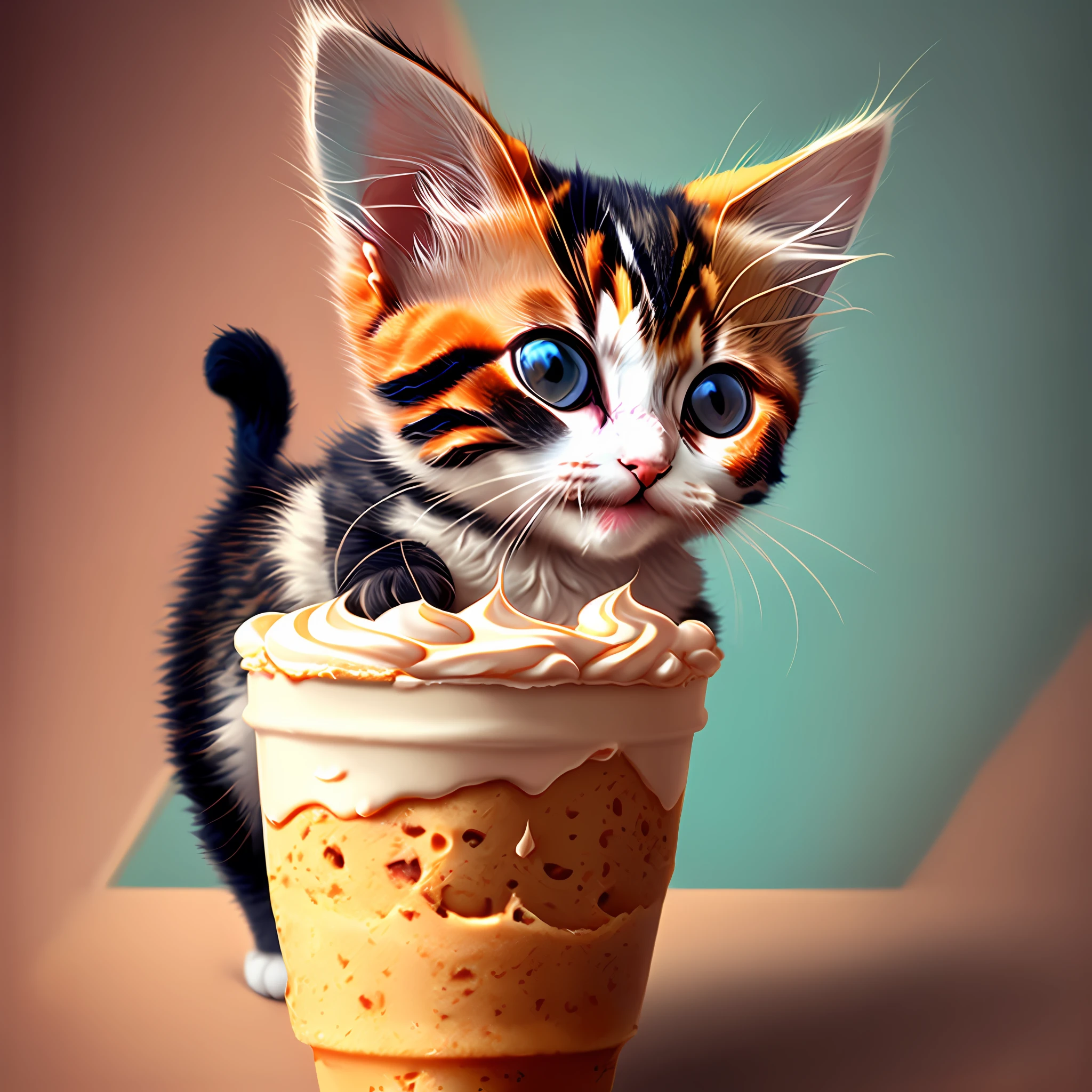 An adorable kitten enjoying a delicious ice cream. --auto