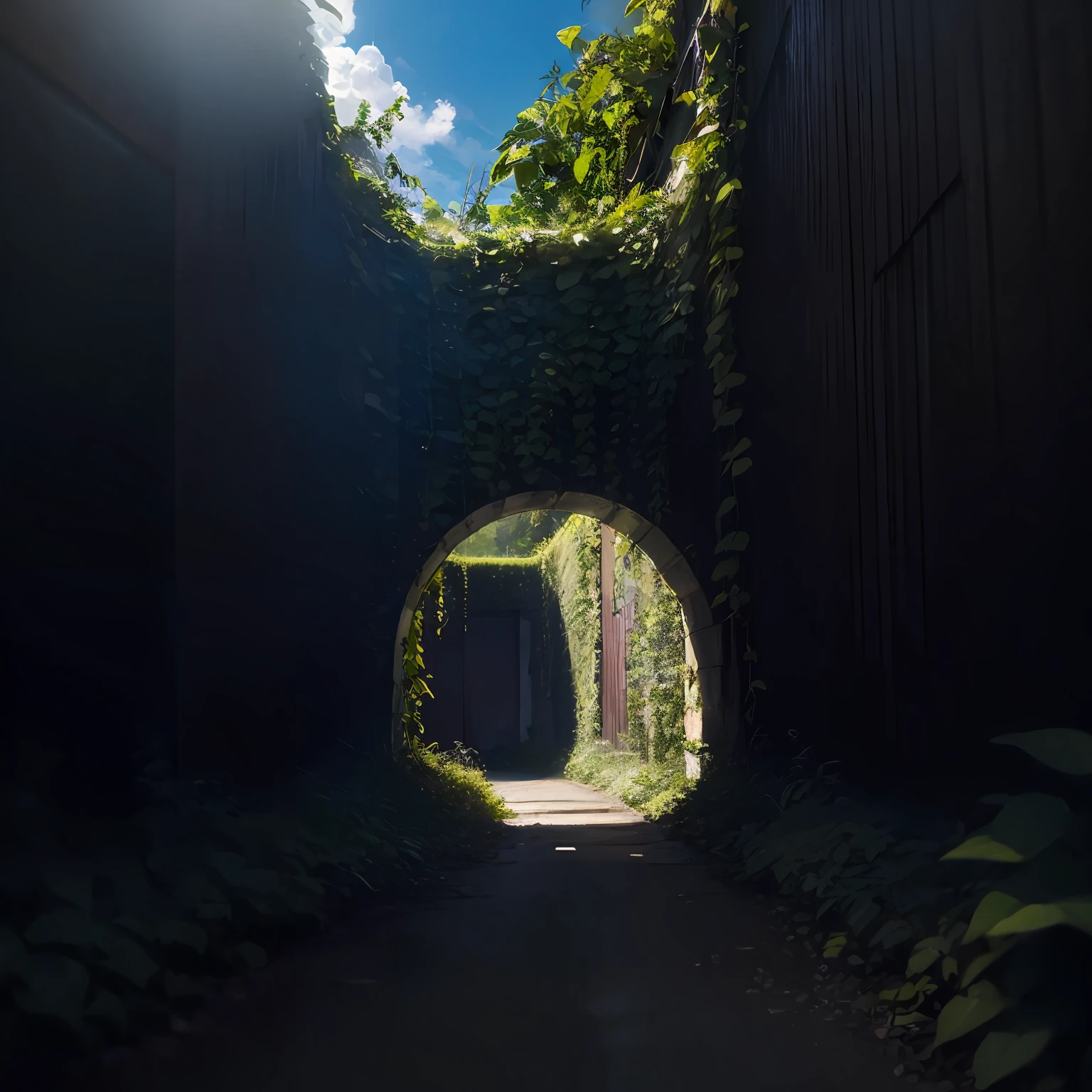 Overgrown with greenery