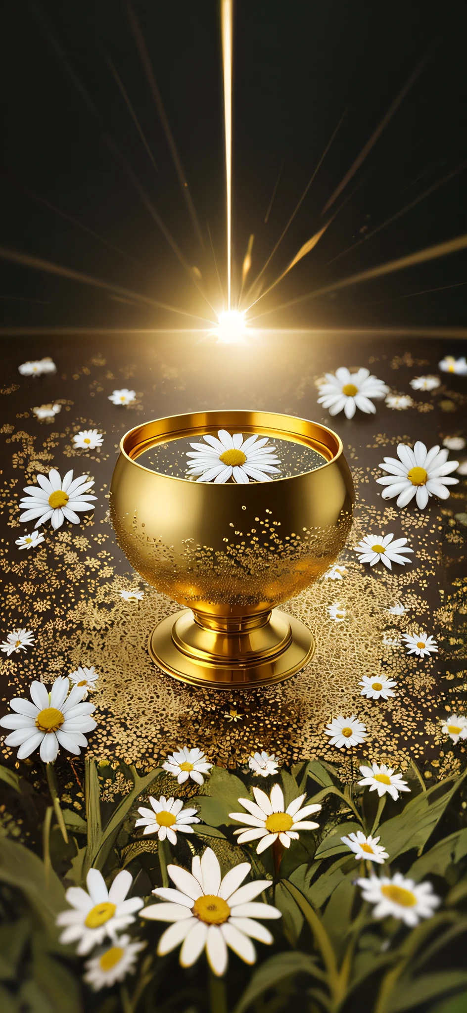 outpainting, daisy flowers, divine light