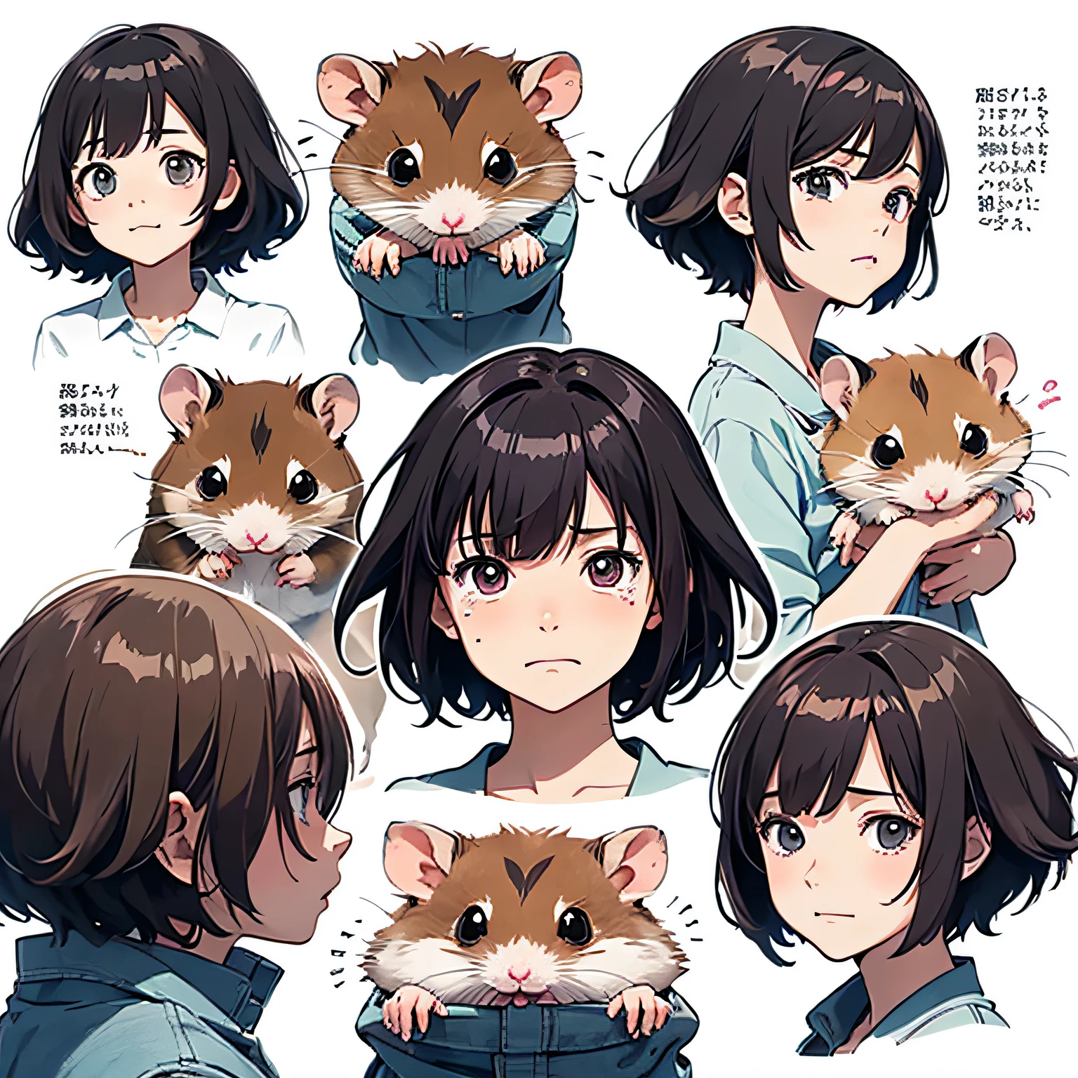 White background, character sheet, cute hand-drawn illustration, lots of Dzungarian hamster, hamster, face only, anger, joy, sadness, surprise, fatigue, expressionless, defiant, tears, patience, Makoto Shinkai, masterpiece, high quality --auto