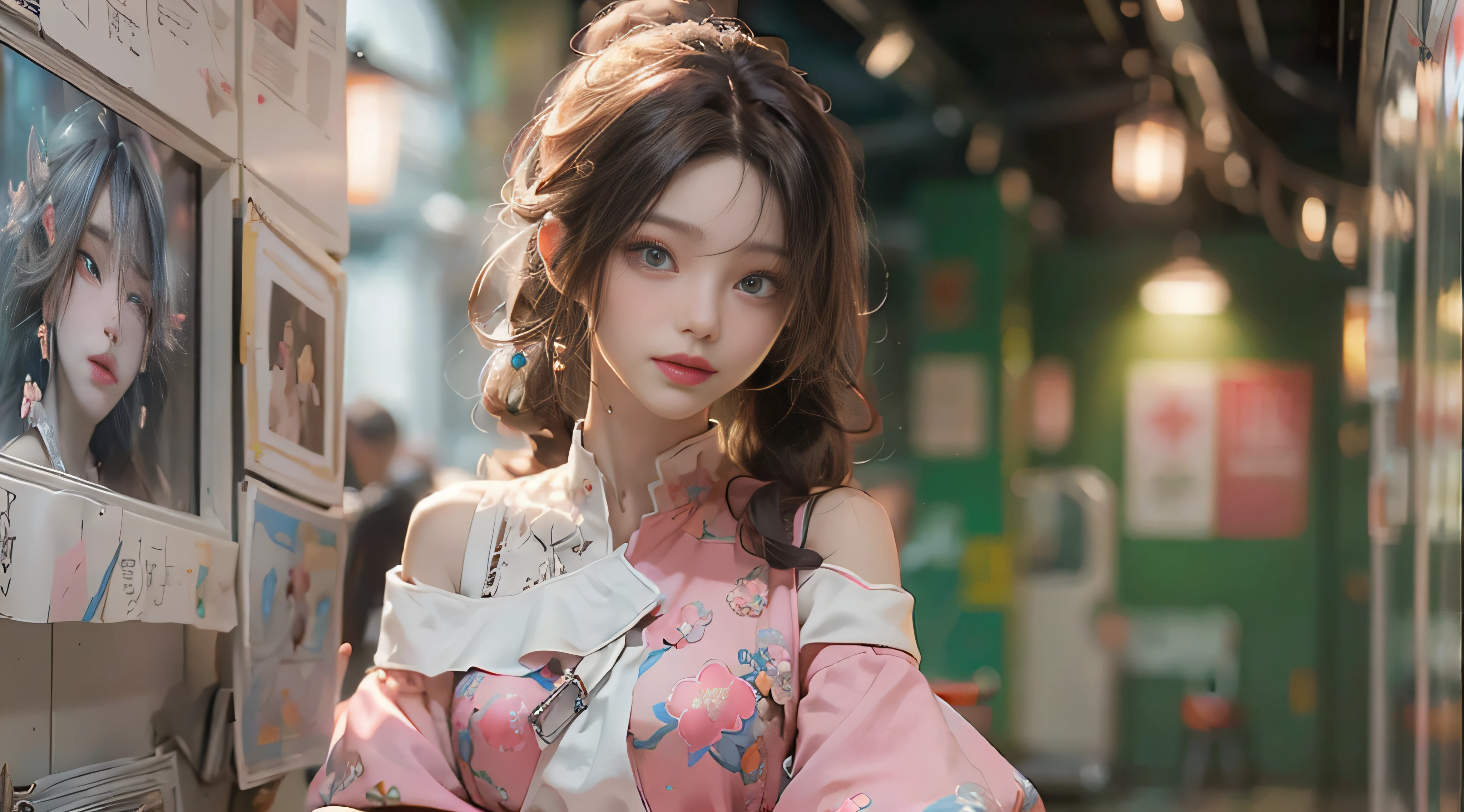 ((Best Quality)), ((Masterpiece)), (Detail: 1.4), 3D, Beautiful Cyberpunk Female Image, HDR (High Dynamic Range), Ray Tracing, NVIDIA RTX, Super Resolution, Unreal 5, Subsurface Scattering, PBR Texture, Post-Processing, Anisotropic Filtering, Depth of Field, Maximum Sharpness and Sharpness, Multi-layer Texture, Albedo and Highlight Mapping, Surface Coloring, Mitsu-Accurate Simulation of Material Interactions, Perfect Proportions, Octane Rendering, Two-color Light, Large Aperture, Low ISO, white balance, regular three-point, 8K RAW, beautiful bright pupils, off-the-shoulder clothes, fine pupils, delicate face and eyes, long eyelashes, blush, delicate and fluffy hair, pink lips, pure, cute, sweet girl, artistic sense, casual wear, high-end sense