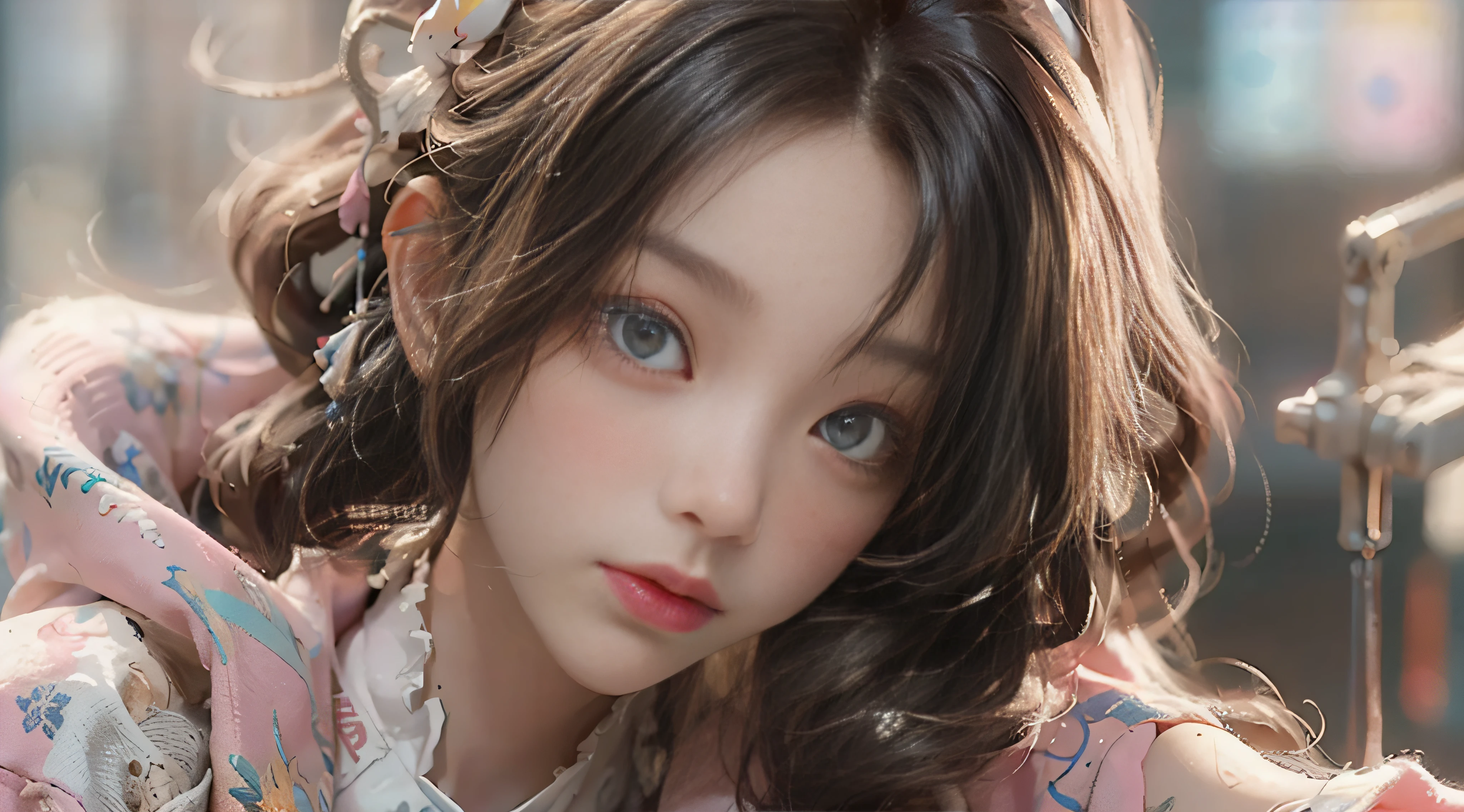 ((Best Quality)), ((Masterpiece)), (Detail: 1.4), 3D, Beautiful Cyberpunk Female Image, HDR (High Dynamic Range), Ray Tracing, NVIDIA RTX, Super Resolution, Unreal 5, Subsurface Scattering, PBR Texture, Post-Processing, Anisotropic Filtering, Depth of Field, Maximum Sharpness and Sharpness, Multi-layer Texture, Albedo and Highlight Mapping, Surface Coloring, Mitsu-Accurate Simulation of Material Interactions, Perfect Proportions, Octane Rendering, Two-color Light, Large Aperture, Low ISO, white balance, regular three-point, 8K RAW, beautiful bright pupils, off-the-shoulder clothes, fine pupils, delicate face and eyes, long eyelashes, blush, delicate and fluffy hair, pink lips, pure, cute, sweet girl, artistic sense, casual wear, high-end sense