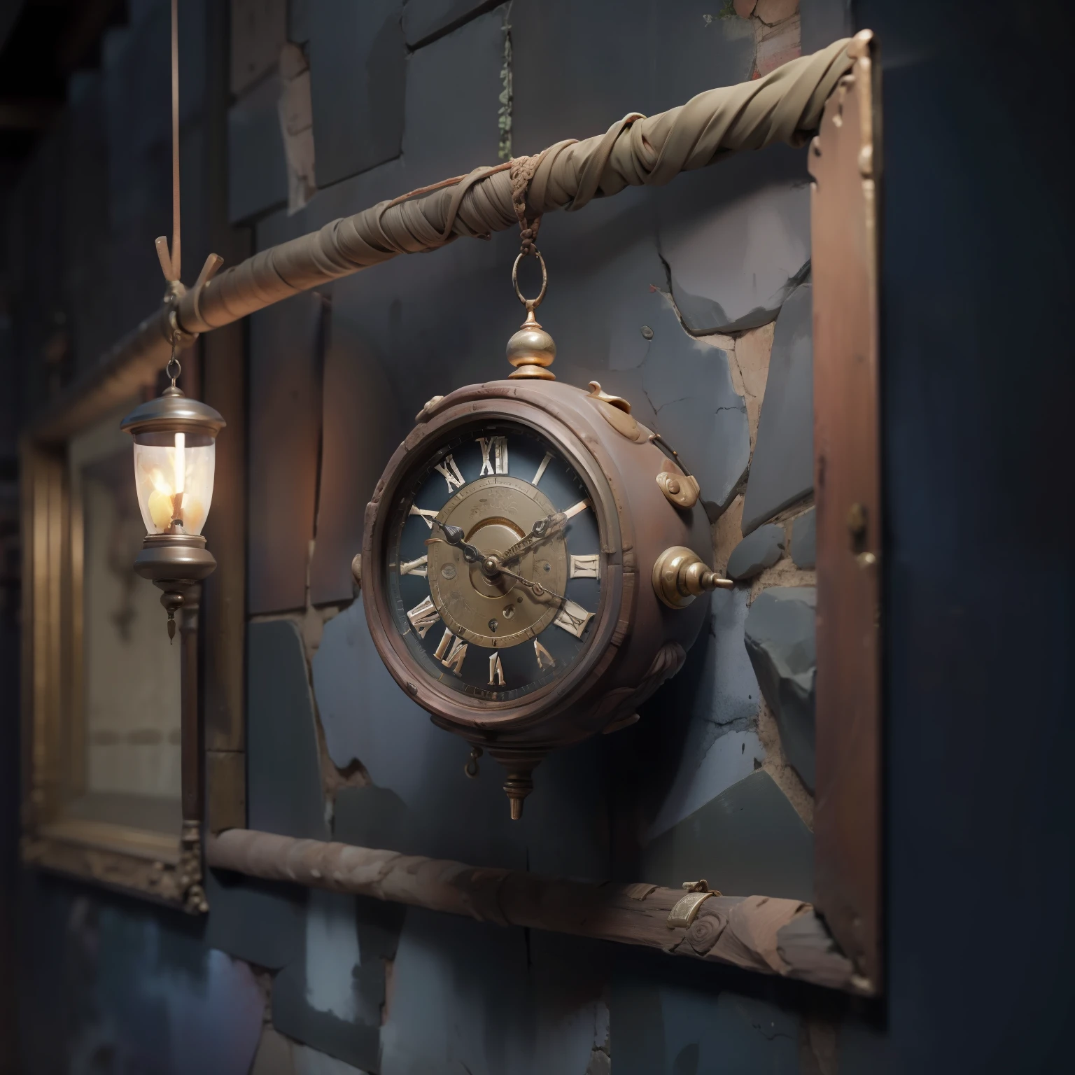 An ancient clock hanging on the wall