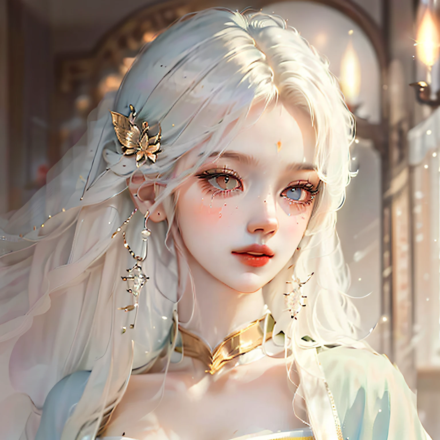 There is a girl in a green dress, plum blossoms, palaces, oriental architecture ray tracing, {best quality}, {{masterpiece}}, extremely detailed 8K wallpaper, {an extremely delicate and beautiful}, colorful, intricately detailed, Realistic, real, camera quality, (detailed depiction of clothes), cool white skin, (detailed depiction of blush), 1080p, sun, soft cuteness, smooth light silver hair, messy beauty, lighting, broken feeling, bright and silky skin , 3D stereoscopic, masterpiece, best quality, super fine illustration, beautiful eyes, very fine light, fine glow, very fine 8K CG wallpaper, peach eyes, red pupils, an extremely delicate and beautiful girl, 8k Wallpaper, best quality, full body close-up, white long dress, luxurious silky bright red chiffon floodlight (magic, glitter, ultra-thin, soft,) Hanfu