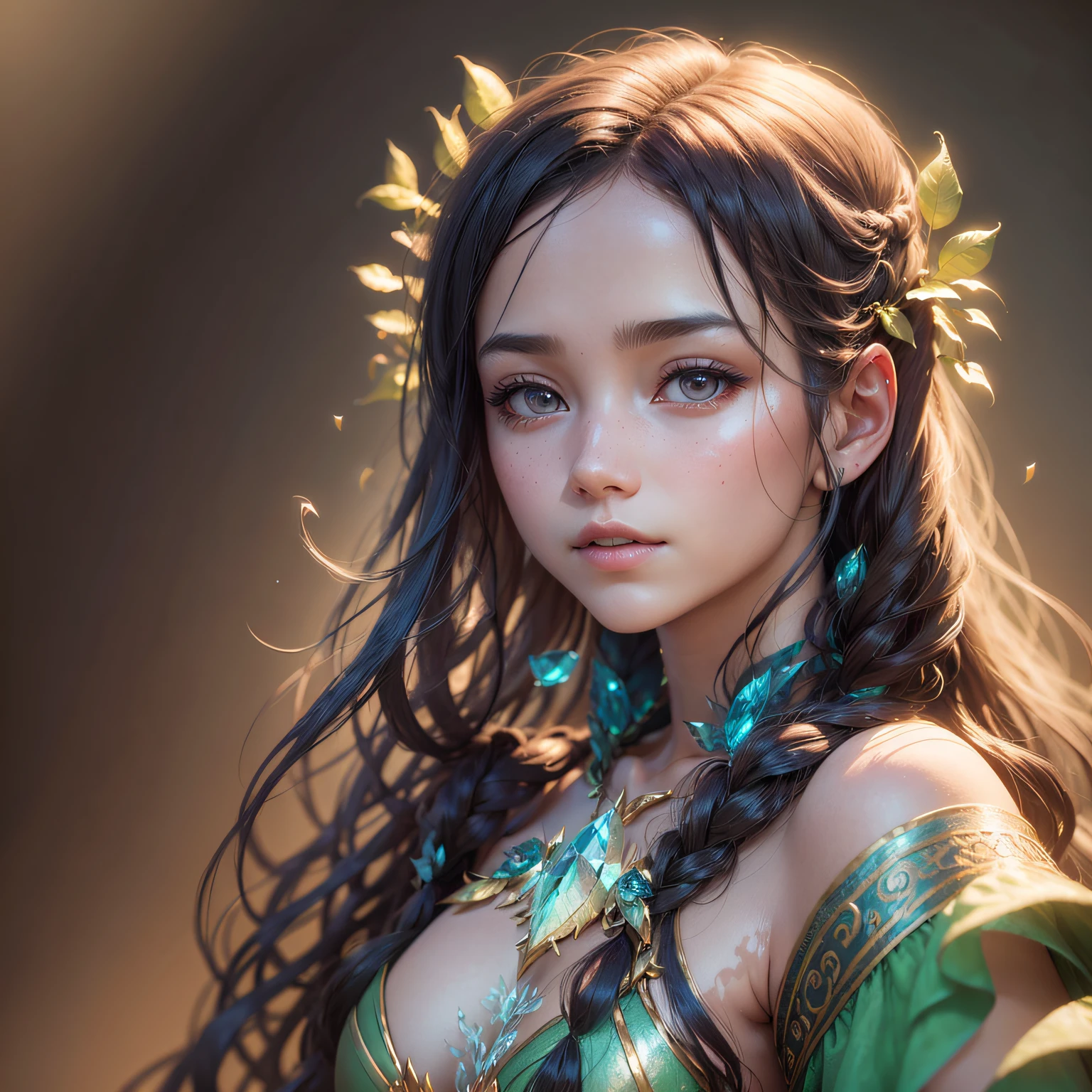 most beautiful long black hair, pale skin, emerald green eyes, Greek garb. The flawless skin shows her full head, shows her full face, shows her half body. Dramatic lighting. Minimalist. wearing t-shirt realistic, cinematic, photography, natural skin, delicate, detailed, photorealistic, beauty photography, 4k, science fiction
