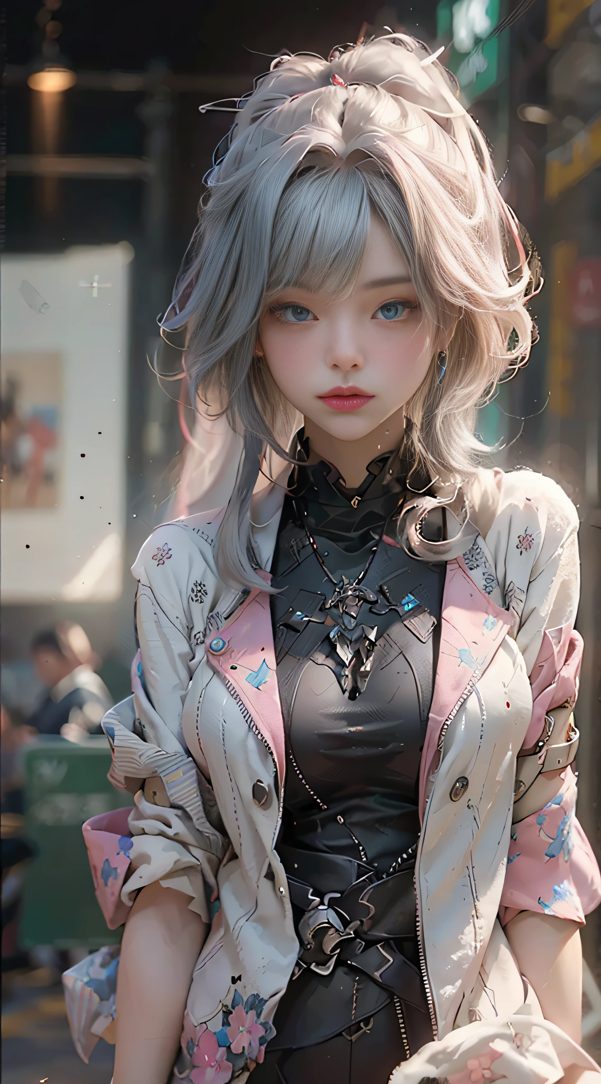 ((Best Quality)), ((Masterpiece)), (Detail: 1.4), 3D, Beautiful Cyberpunk Female Image, HDR (High Dynamic Range), Ray Tracing, NVIDIA RTX, Super Resolution, Unreal 5, Subsurface Scattering, PBR Texture, Post-Processing, Anisotropic Filtering, Depth of Field, Maximum Sharpness and Sharpness, Multi-layer Texture, Albedo and Highlight Mapping, Surface Coloring, Mitsu-Accurate Simulation of Material Interactions, Perfect Proportions, Octane Rendering, Two-color Light, Large Aperture, Low ISO, white balance, regular three-point, 8K RAW, beautiful bright pupils, flowing light blue robe, fine pupils, delicate face and eyes, long eyelashes, blush, fluffy hair, pink lips, pure, cute, sweet girl, snowflake, casual wear, high-end sense