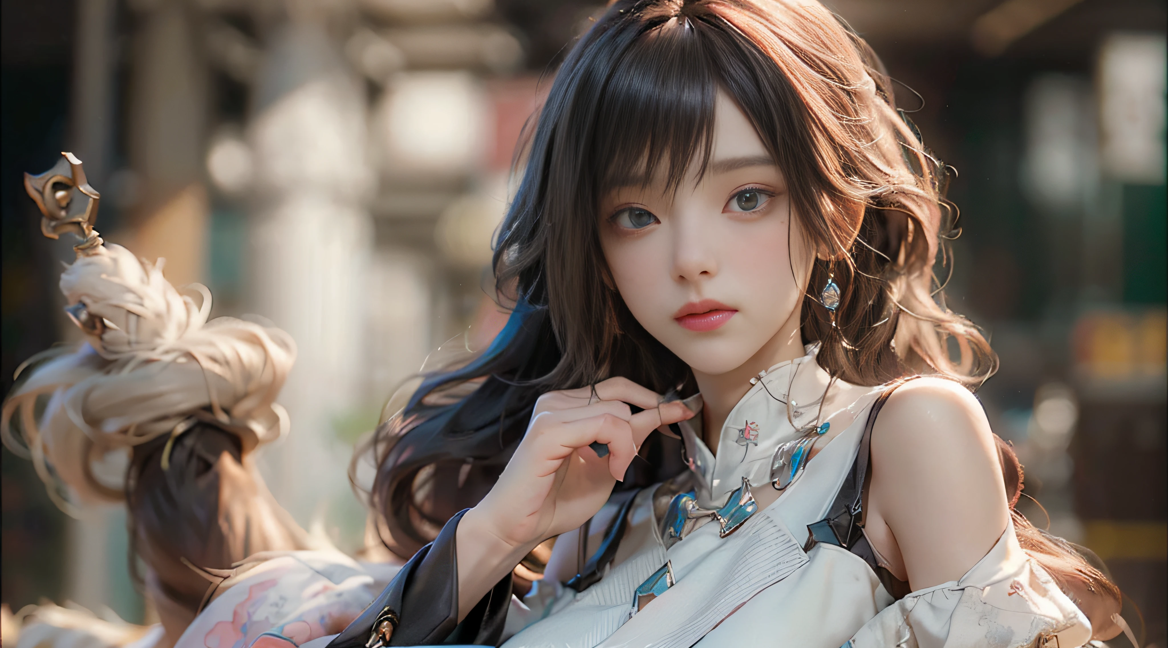((Best Quality)), ((Masterpiece)), (Detail: 1.4), 3D, Beautiful Cyberpunk Female Image, HDR (High Dynamic Range), Ray Tracing, NVIDIA RTX, Super Resolution, Unreal 5, Subsurface Scattering, PBR Texture, Post-Processing, Anisotropic Filtering, Depth of Field, Maximum Sharpness and Sharpness, Multi-layer Texture, Albedo and Highlight Mapping, Surface Coloring, Mitsu-Accurate Simulation of Material Interactions, Perfect Proportions, Octane Rendering, Two-color Light, Large Aperture, Low ISO, white balance, regular three-point, 8K RAW, beautiful bright pupils, off-the-shoulder clothes, fine pupils, delicate face and eyes, long eyelashes, blush, delicate and fluffy hair, pink lips, pure, cute, sweet girl, artistic sense, casual wear, high-end sense