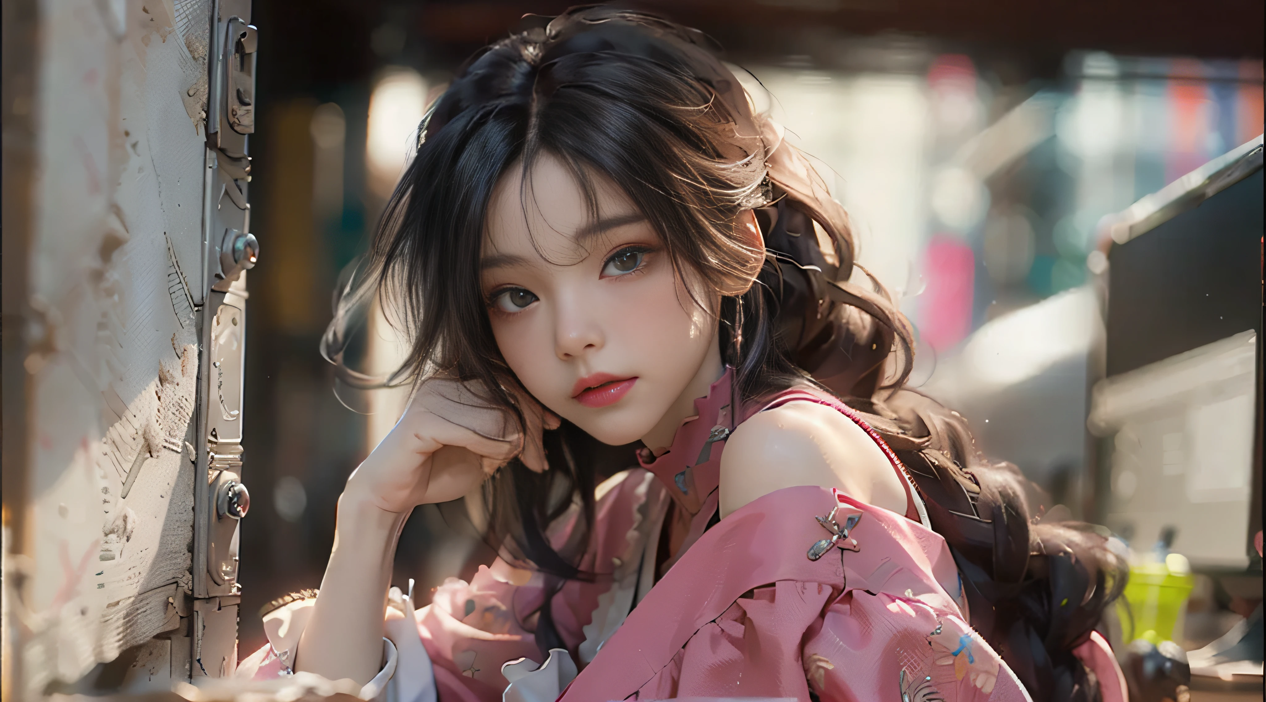 ((Best Quality)), ((Masterpiece)), (Detail: 1.4), 3D, Beautiful Cyberpunk Female Image, HDR (High Dynamic Range), Ray Tracing, NVIDIA RTX, Super Resolution, Unreal 5, Subsurface Scattering, PBR Texture, Post-Processing, Anisotropic Filtering, Depth of Field, Maximum Sharpness and Sharpness, Multi-layer Texture, Albedo and Highlight Mapping, Surface Coloring, Mitsu-Accurate Simulation of Material Interactions, Perfect Proportions, Octane Rendering, Two-color Light, Large Aperture, Low ISO, white balance, regular three-point, 8K RAW, beautiful bright pupils, off-the-shoulder clothes, fine pupils, delicate face and eyes, long eyelashes, blush, delicate and fluffy hair, pink lips, pure, cute, sweet girl, artistic sense, casual wear, high-end sense