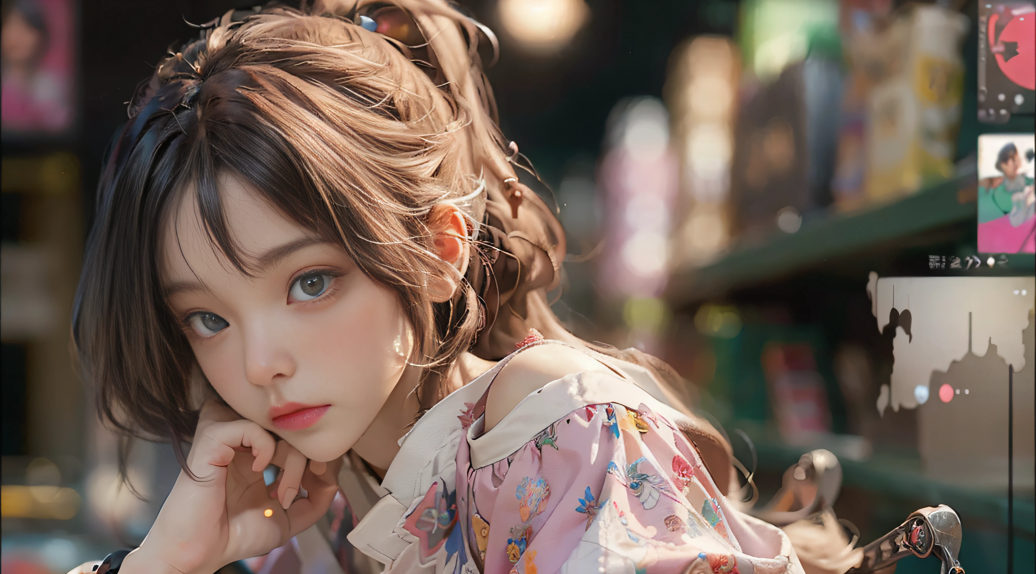 ((Best Quality)), ((Masterpiece)), (Detail: 1.4), 3D, Beautiful Cyberpunk Female Image, HDR (High Dynamic Range), Ray Tracing, NVIDIA RTX, Super Resolution, Unreal 5, Subsurface Scattering, PBR Texture, Post-Processing, Anisotropic Filtering, Depth of Field, Maximum Sharpness and Sharpness, Multi-layer Texture, Albedo and Highlight Mapping, Surface Coloring, Mitsu-Accurate Simulation of Material Interactions, Perfect Proportions, Octane Rendering, Two-color Light, Large Aperture, Low ISO, white balance, regular three-point, 8K RAW, beautiful bright pupils, off-the-shoulder clothes, fine pupils, delicate face and eyes, long eyelashes, blush, delicate and fluffy hair, pink lips, pure, cute, sweet girl, artistic sense, casual wear, high-end sense