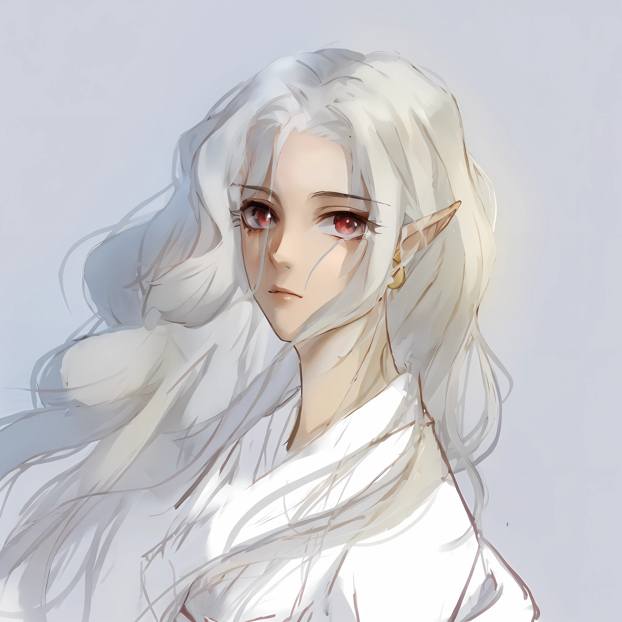 Anime - Style painting of woman with white hair and red eyes, elf character, elf portrait, elf ring elf, elf portrait, white hair, portrait of female elf, white hair god, long white hair, white hair, elf girl, female elf, white long hair