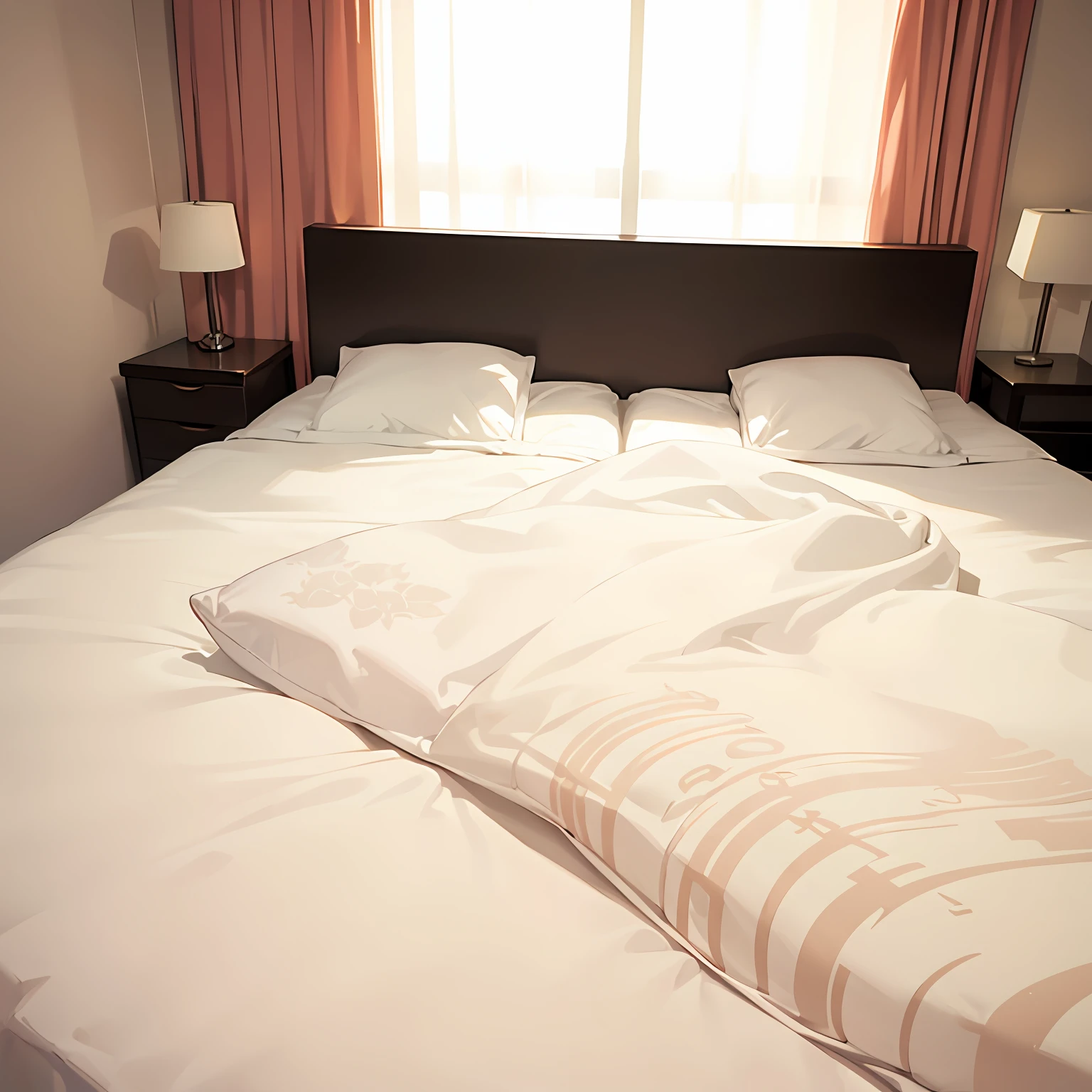 Love hotel, on bed, unmanned, no one, wide bed, front, camera angle from bottom to top, illustration style, no one, unattended, only futon --auto