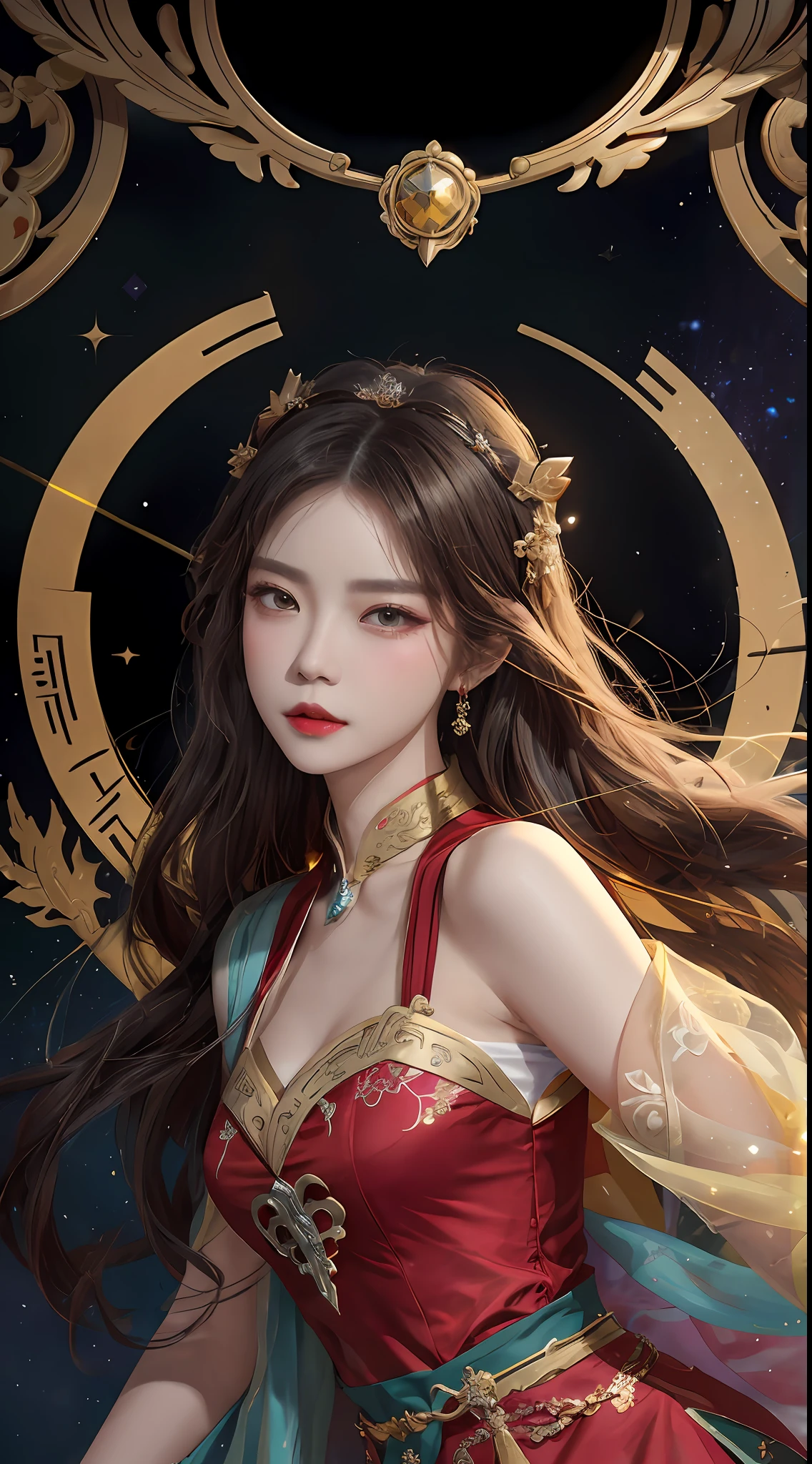 arafed image of a woman in a red dress with a gold crown, by Yang J, a beautiful fantasy empress, inspired by Du Qiong, trending on cgstation, g liulian art style, inspired by Wu Bin, inspired by Pu Hua, inspired by Huang Ji, inspired by Lan Ying, palace ， a girl in hanfu