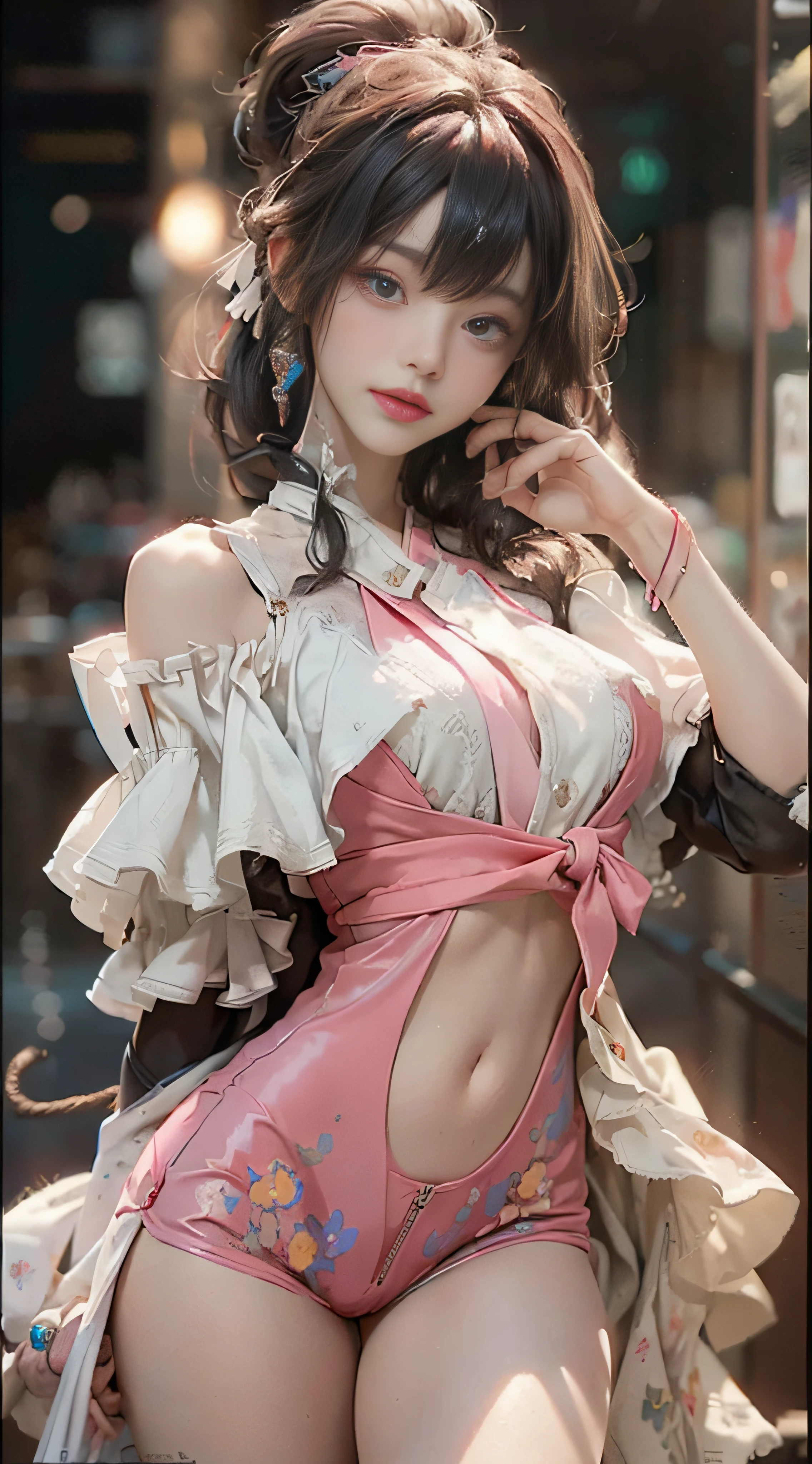 ((Best Quality)), ((Masterpiece)), (Detail: 1.4), 3D, Beautiful Cyberpunk Female Image, HDR (High Dynamic Range), Ray Tracing, NVIDIA RTX, Super Resolution, Unreal 5, Subsurface Scattering, PBR Texture, Post-Processing, Anisotropic Filtering, Depth of Field, Maximum Sharpness and Sharpness, Multi-layer Texture, Albedo and Highlight Mapping, Surface Coloring, Mitsu-Accurate Simulation of Material Interactions, Perfect Proportions, Octane Rendering, Two-color Light, Large Aperture, Low ISO, white balance, regular three-point, 8K RAW, beautiful bright pupils, off-the-shoulder clothes, fine pupils, delicate face and eyes, long eyelashes, blush, delicate and fluffy hair, pink lips, pure, cute, sweet girl, artistic sense, casual wear, high-end sense