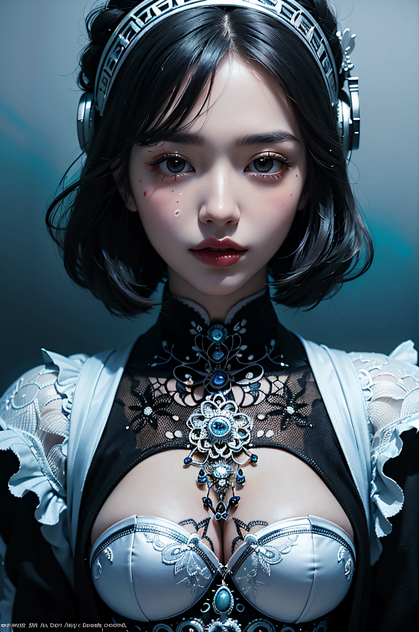official art, unity 8k wallpaper, ultra detailed, beautiful and aesthetic, masterpiece, best quality, (close up, face focus:1.2), (zentangle, mandala, tangle, entangle), (fractal art:1.3) , 1girl, extremely detailed, dynamic angle, the most beautiful form of chaos, elegant, a brutalist designed, vivid colours, romanticism, by james jean, roby dwi antono, ross tran, francis bacon, michal mraz, adrian ghenie, petra cortright, gerhard richter, takato yamamoto, ashley wood, atmospheric, ecstasy of musical notes, streaming musical notes visible,
