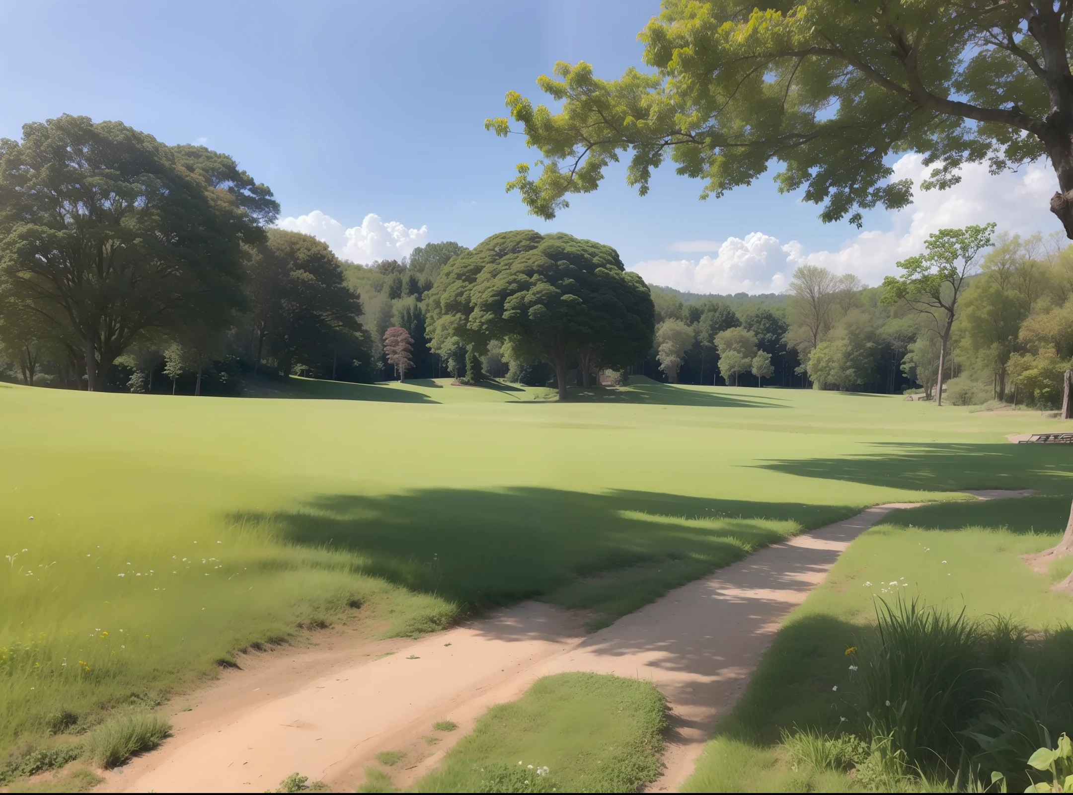 Grasslands, green spaces, sunshine, breeze are beautiful.