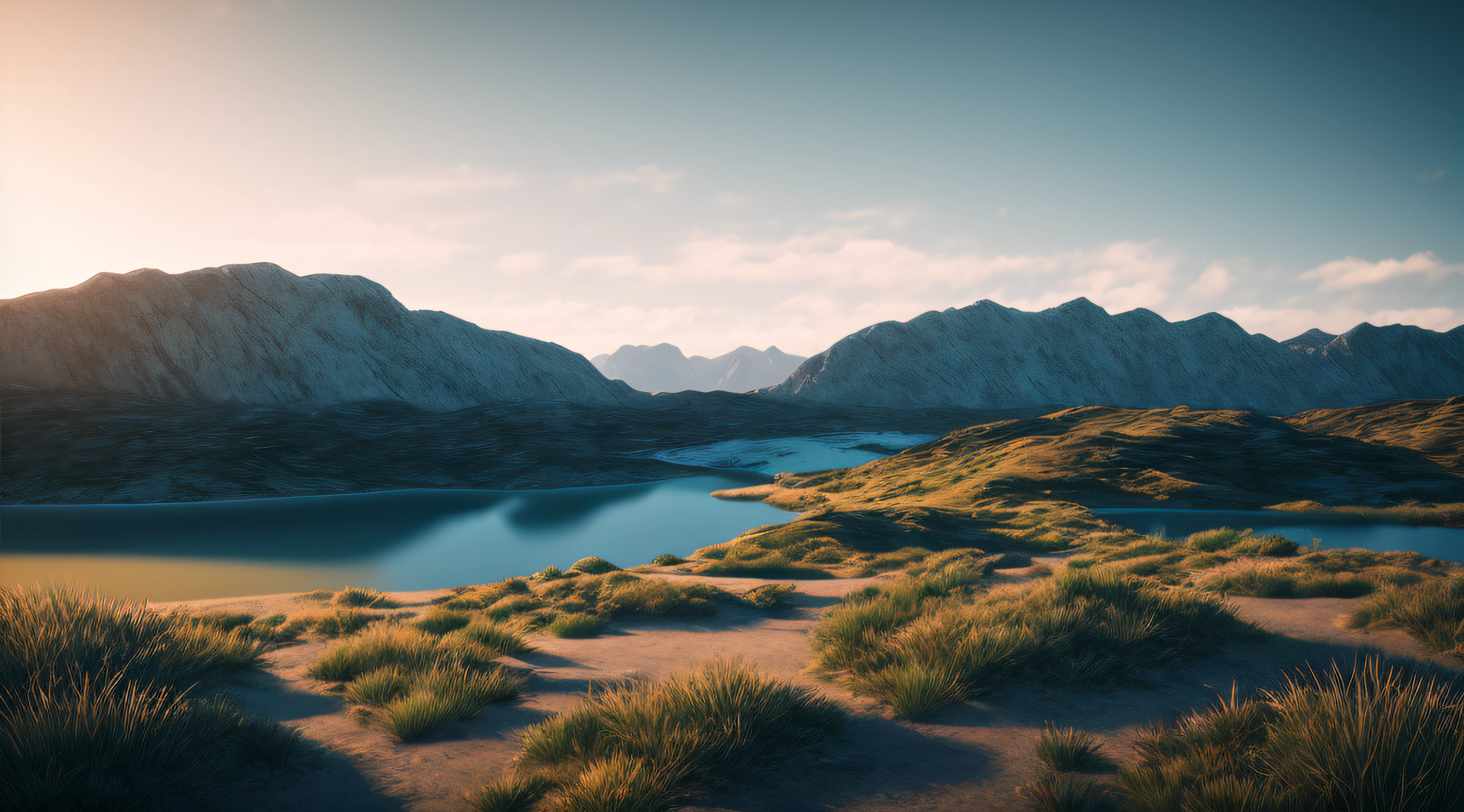 A peaceful place, very pleasant, aesthetic, calm, scenic. photorealistic, 8k uhd, studio quality, ultra realistic, max detail, massive scale, post-processing, realistic, photorealism, photoshop, photography, detailed, cinematic lighting, landscape, panoramic, landscape, raytracing, cinema4d