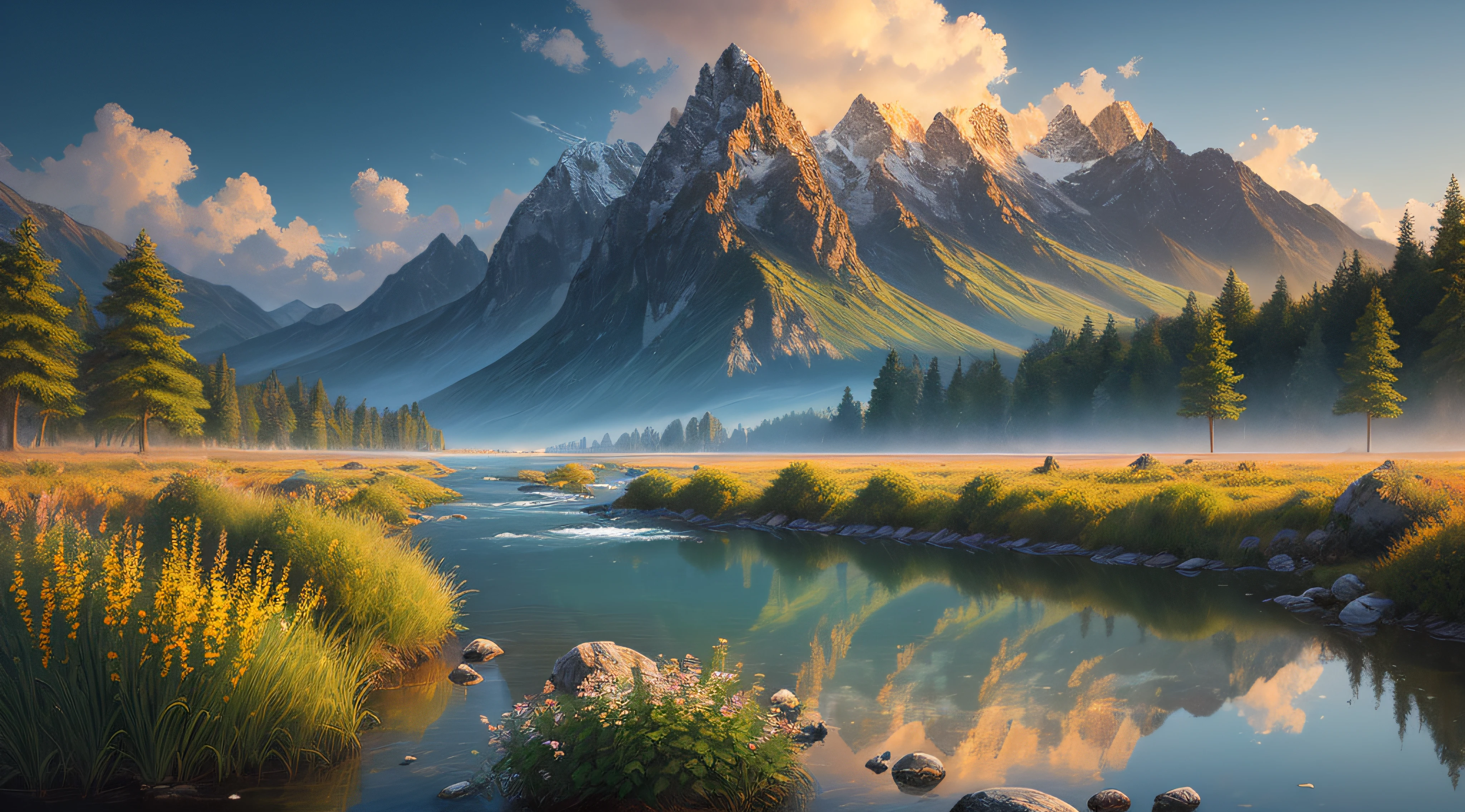 landscape,water,(extremely detailed CG unity 8k wallpaper), most beautiful artwork in the world,professional majestic oil painting,intricate, High Detail, Sharp focus, dramatic, photorealistic painting art