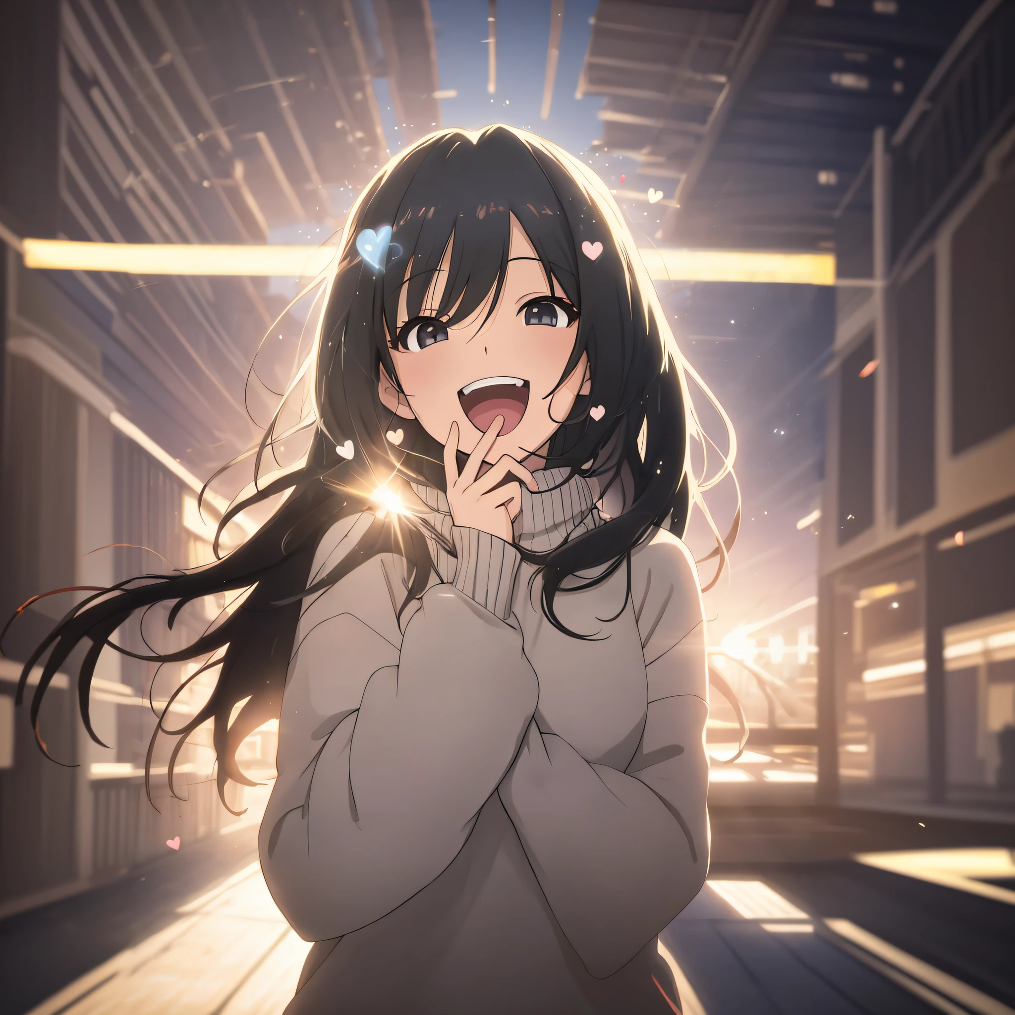 anime girl with long black hair and white sweater standing in a train station, anime visual of a cute girl, anime moe artstyle, kyoto animation still, smooth anime cg art, official anime still, official studio anime still, anime visual of a young woman, nagatoro, hanayamata, anime style 4 k, official art, anime best girl