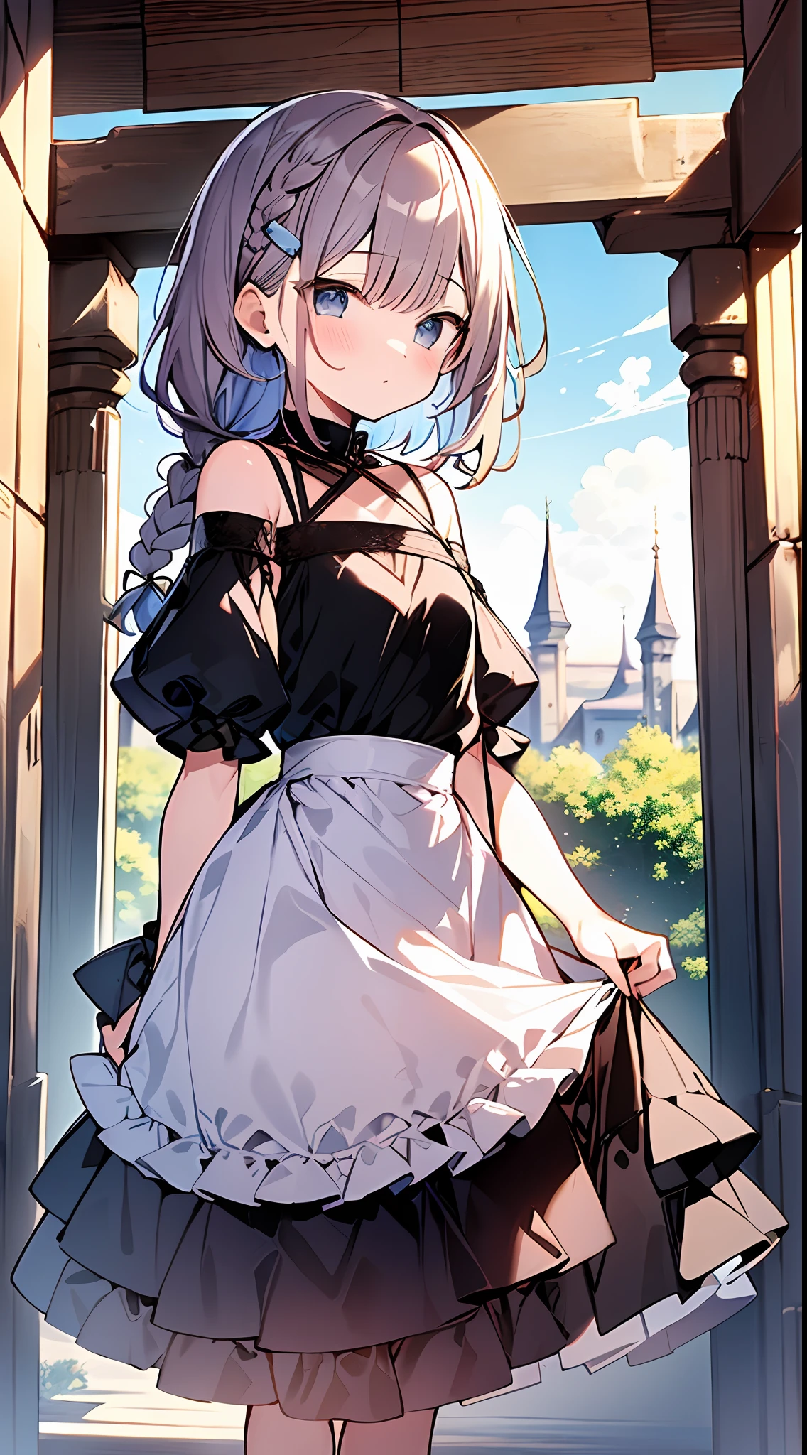 (incredibly absurdres absolutely resolution: 1.5), highest quality, masterpiece, ultra high resolution, 8k, (multiple girls), (gorgeous dresses with many gorgeous and colorful decorations) BREAK shoujo manga style, (loli), soft line drawing, digital enhancement, shojo manga touch, environmental change scenes, shojo manga core, ( Hair length to the shoulders))), (((short braid))), ancient capital of the West, full body visible angle, entangle, beautiful and aesthetic: 1.5, High quality: 1.3